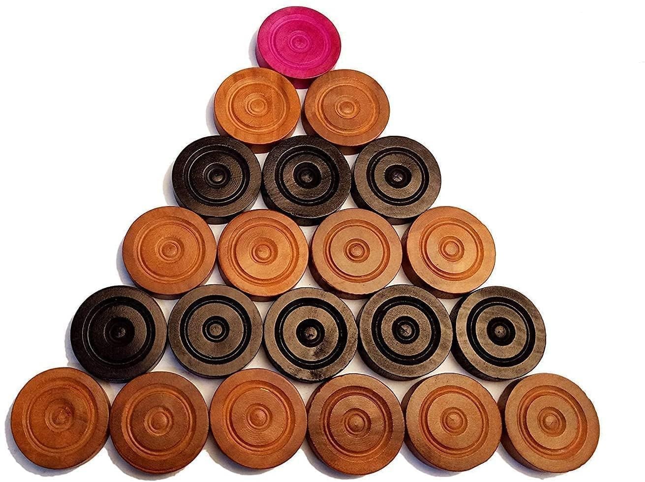 Professional Carrom Board Coins and Striker Set – 24 Wooden Carrom (11 Black,…