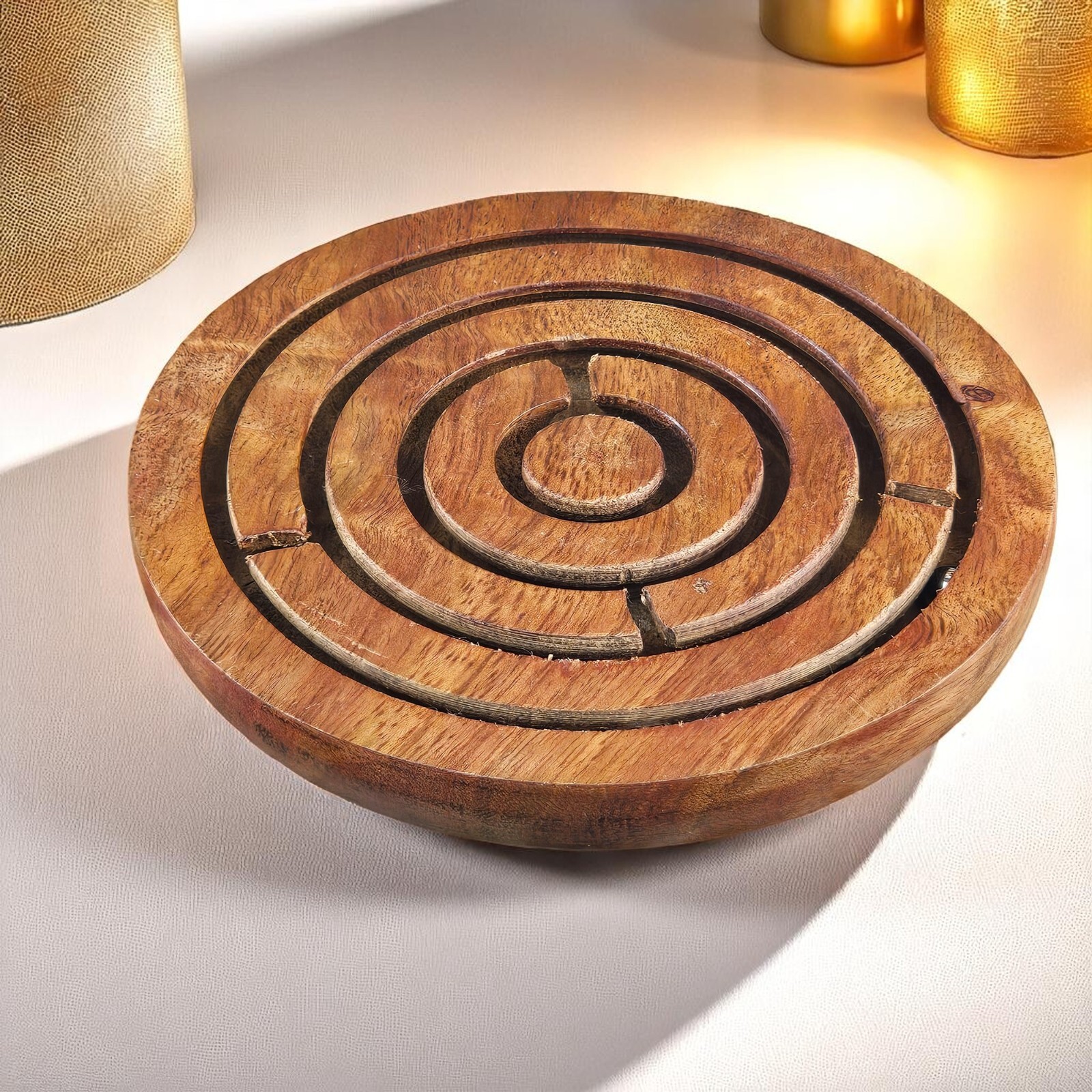 Labyrinth Wood Maze Round Wooden w 3 Ball Bearing Marbles 5 in Rusicity Puzzle