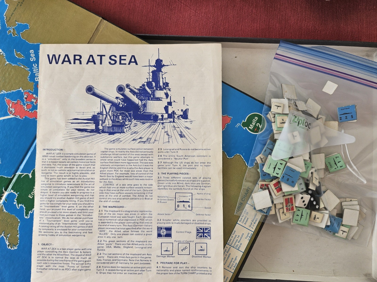 Avalon Hill War At Sea 2nd Ed War Game Punched Missing Couple Counters?