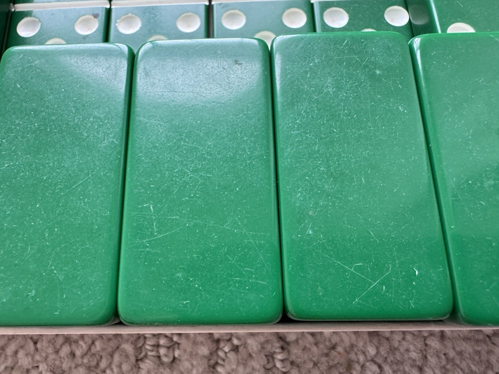 Vintage Puremco Marblelike Dominoes #616 Kelly Green Standard Domino Set In Box