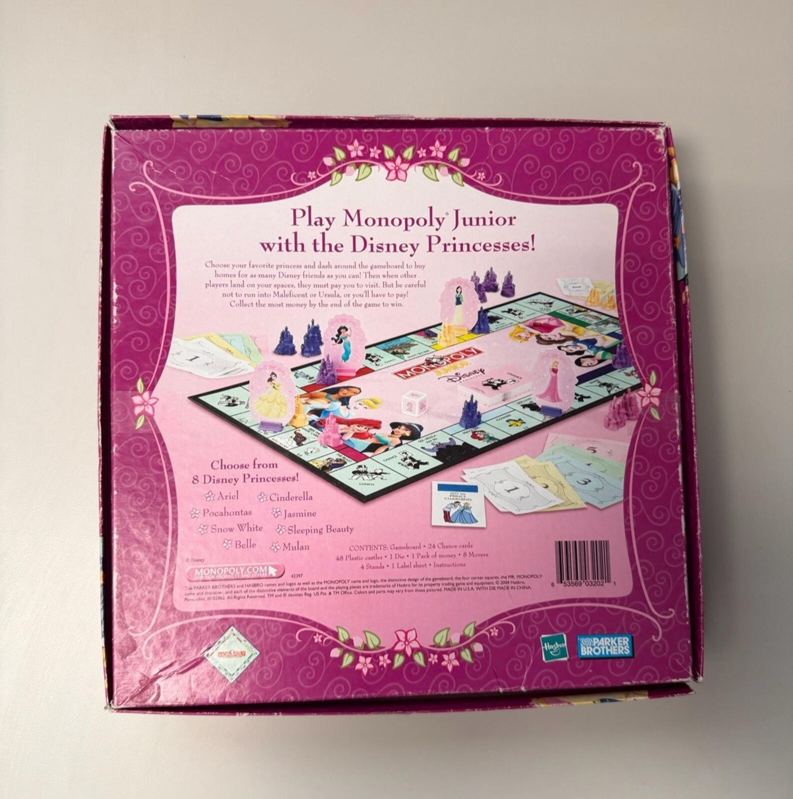 2004 Monopoly Junior Disney Princess Edition 100% COMPLETE Game Parker Brothers