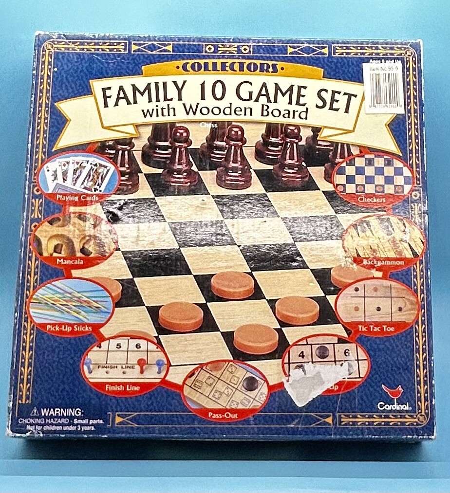 Cardinal Collectors Family 10 Game Set With Wooden Board Chess Checkers Mancala