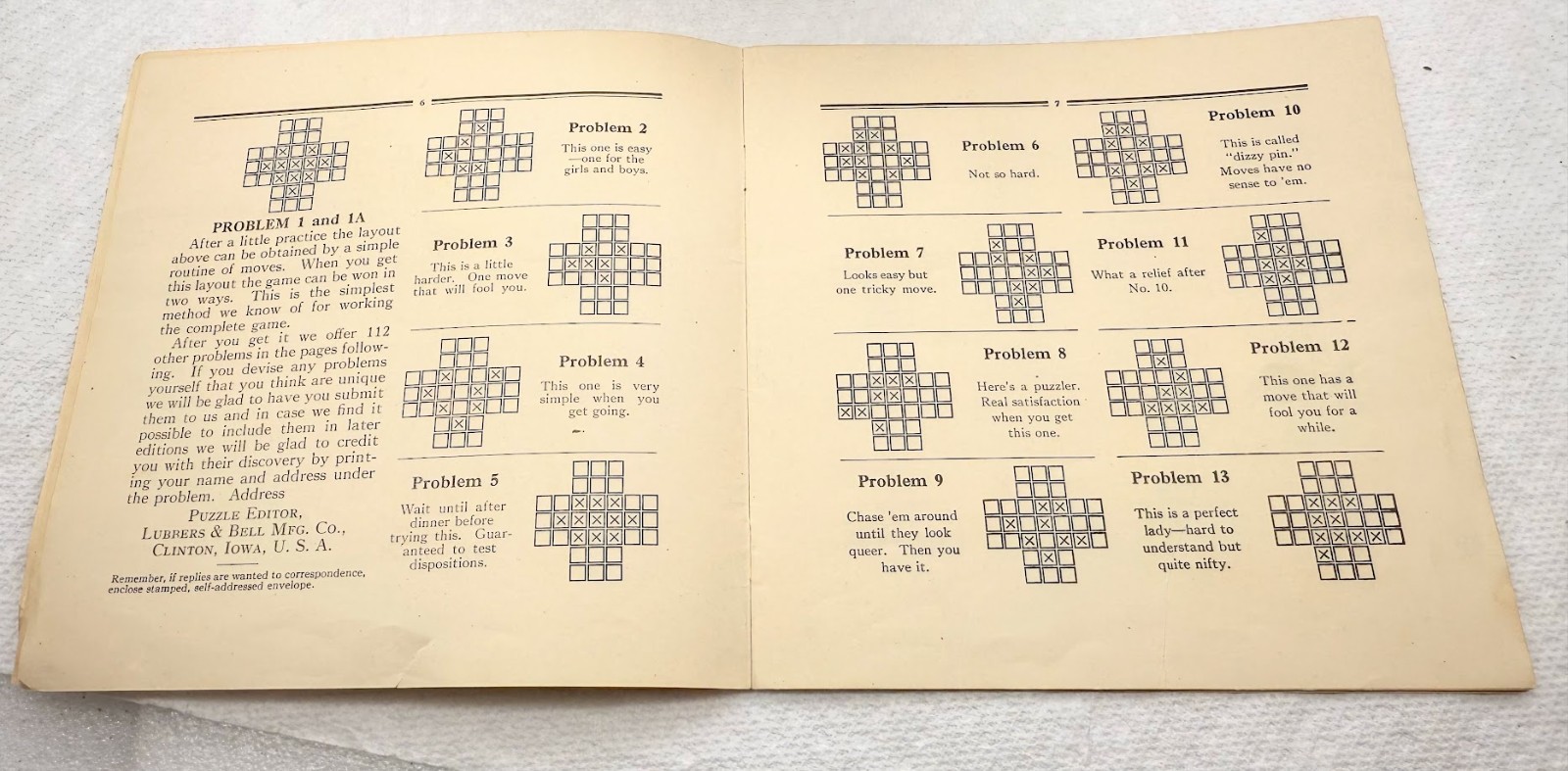 Vintage Puzzle Peg Game Lubbers & Bell MFG. Co. Clinton Iowa 1931 looks complete