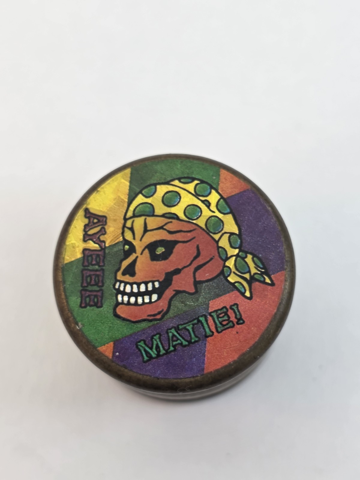 Vintage 90s Rohks The Original Bomber Solid Brass Pirate Skull Pog Slammer Foil