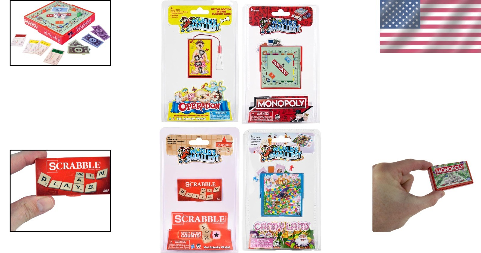 Palm-Sized Monopoly, Operation, Scrabble, Candy Land