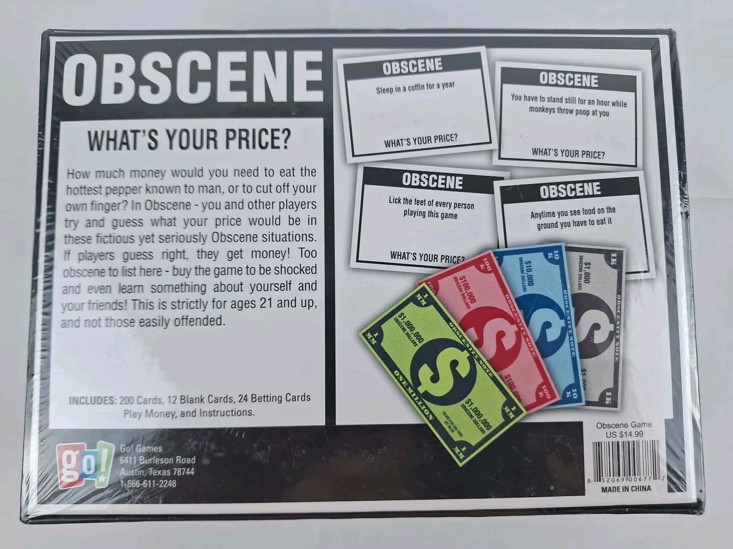 Obscene What’s Your Price? Card Game Night by Go! Ages 21+ 2-6 Players Adult New