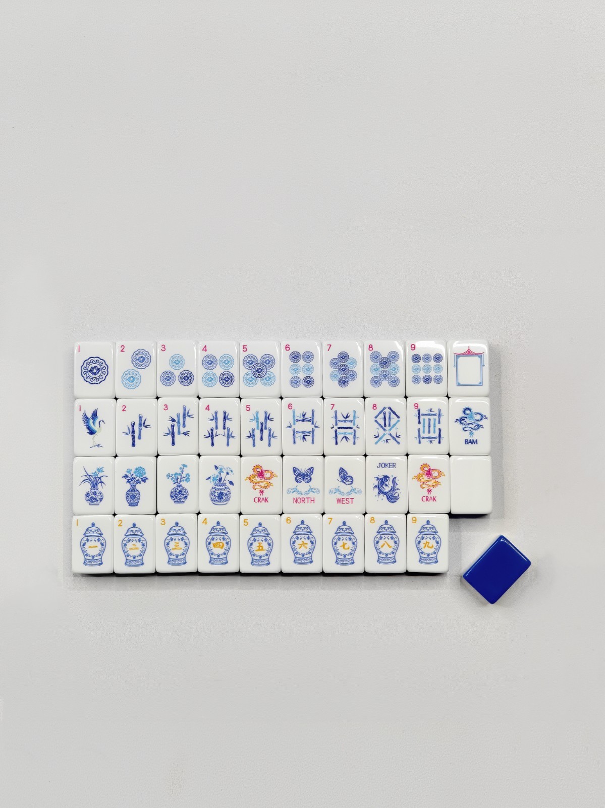 US Stock American Mahjong Tiles 160 Blue and White Porcelain Mahjong Set