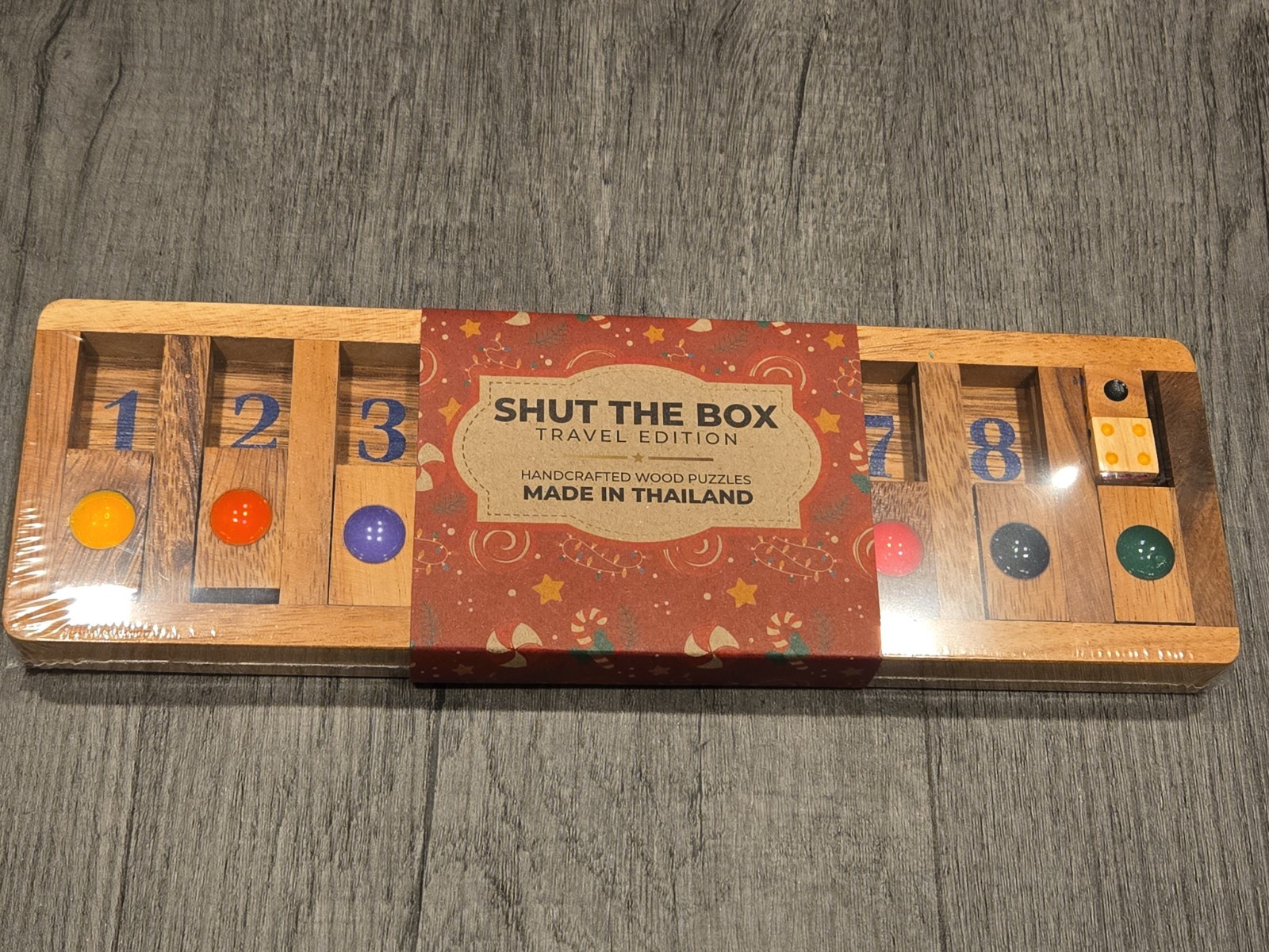 Shut The Box Travel Edition Family Game Wood Puzzle Made In Thailand New Sealed