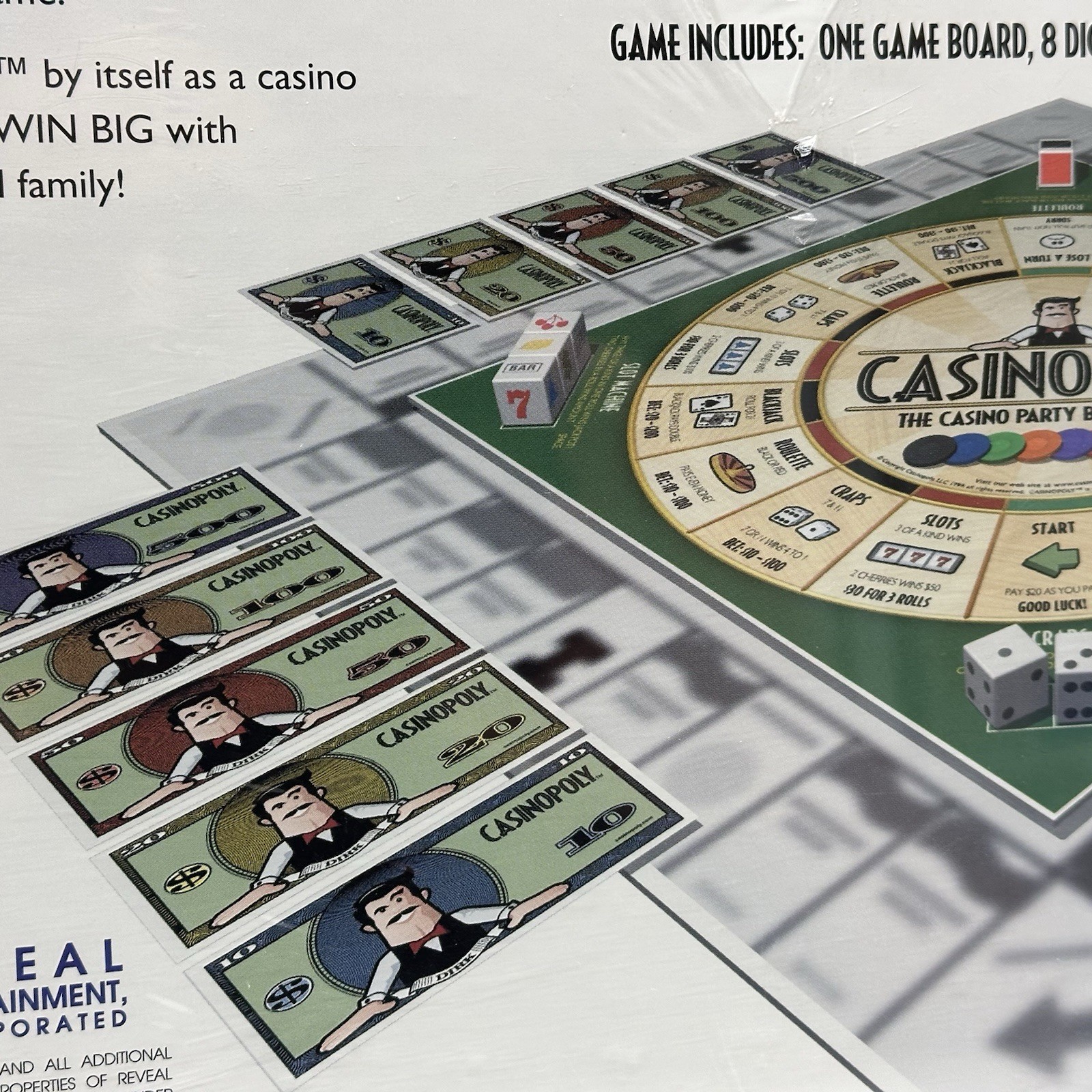 CASINOPOLY Casino Party Board Game 2001 Blackjack Craps Slots Roulette Ages 12+