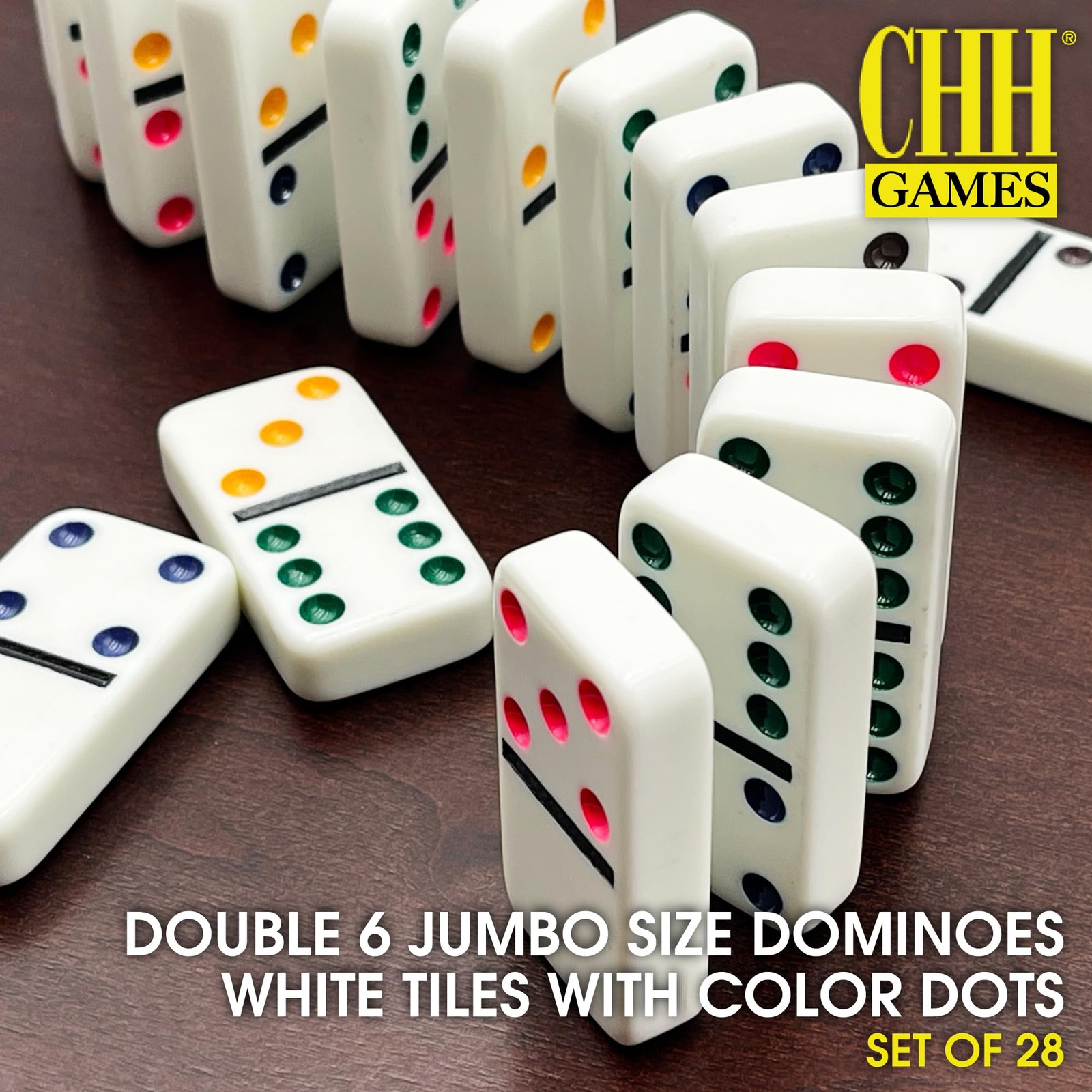 CHH 2322 Double 6 Jumbo Dominoes with Color 8.25 x 4.75 x 1.38 inches, White