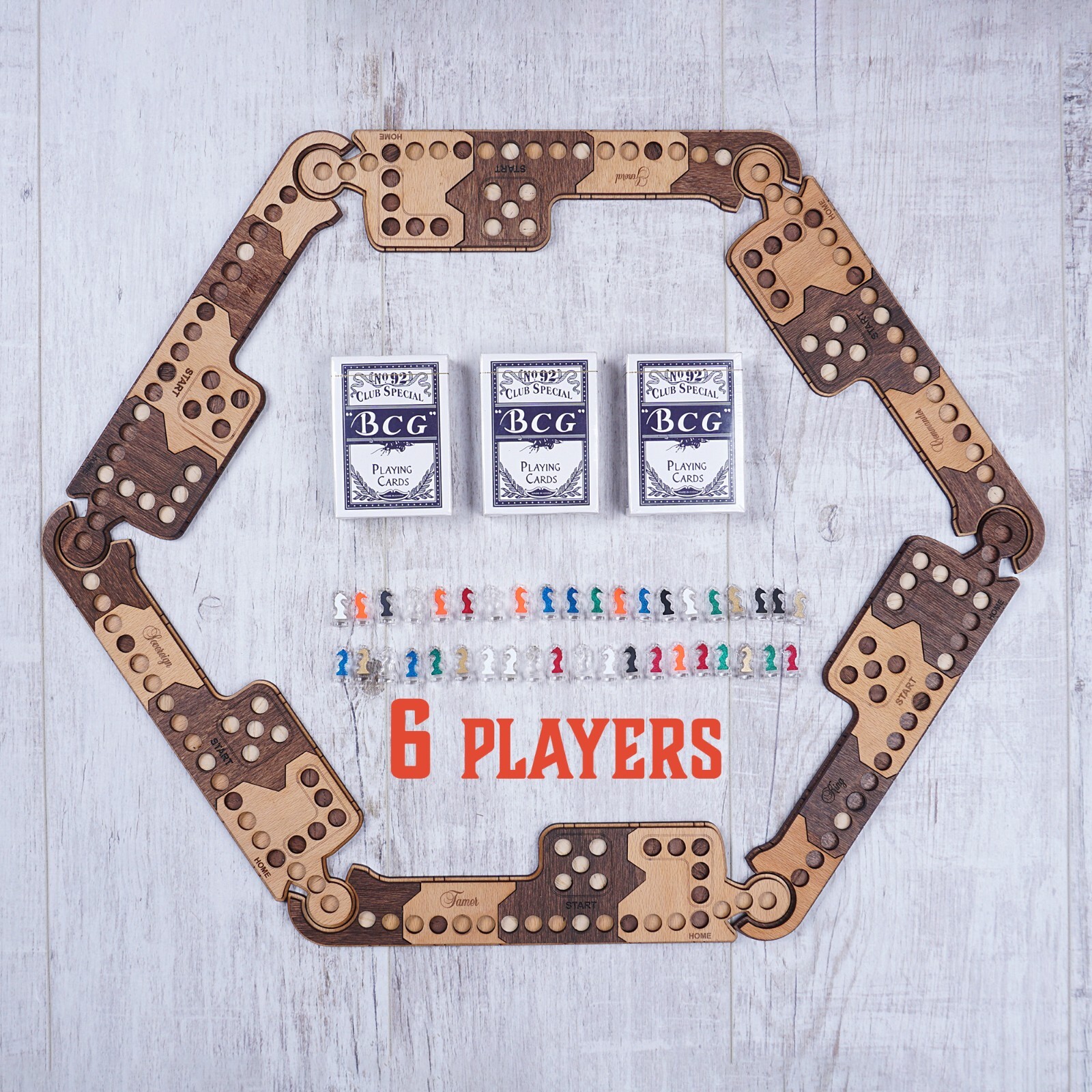 Pegs and Jokers Flex Board Game Set 2 to 8 Players Handcrafted Natural Wood