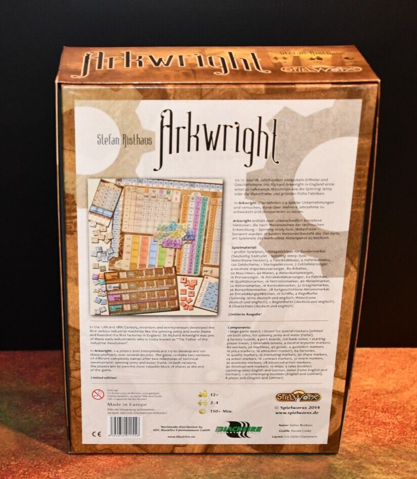 Spielworxx Boardgame Arkwright (English/German Ed) VG W/ Upgrade Kit Unpunched
