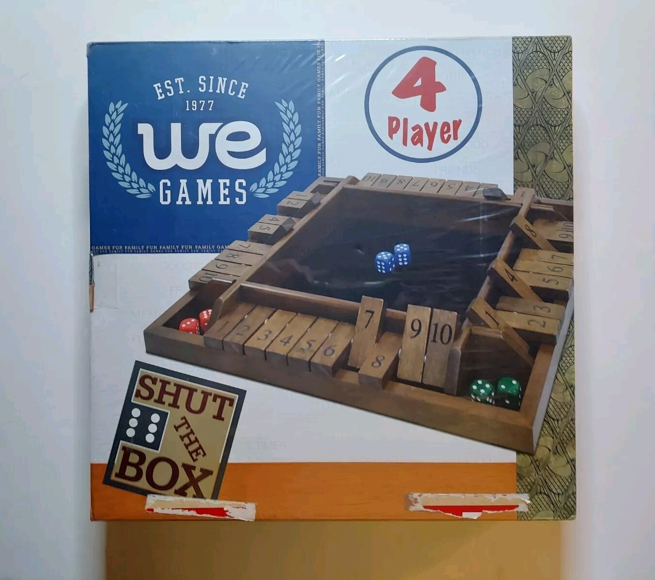 WE Games 4 Player Shut The Box Dice Game – Walnut Stained Wood New