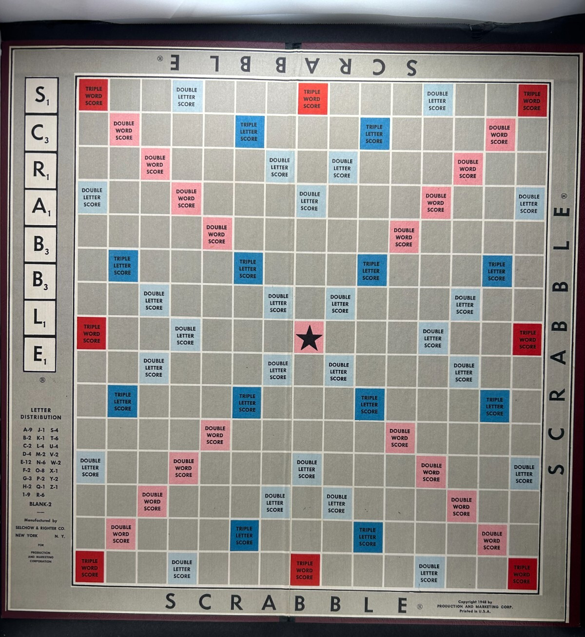 Vintage 1953 Scrabble Board Game Selchow & Righter Red Box Wood Tiles USA Made