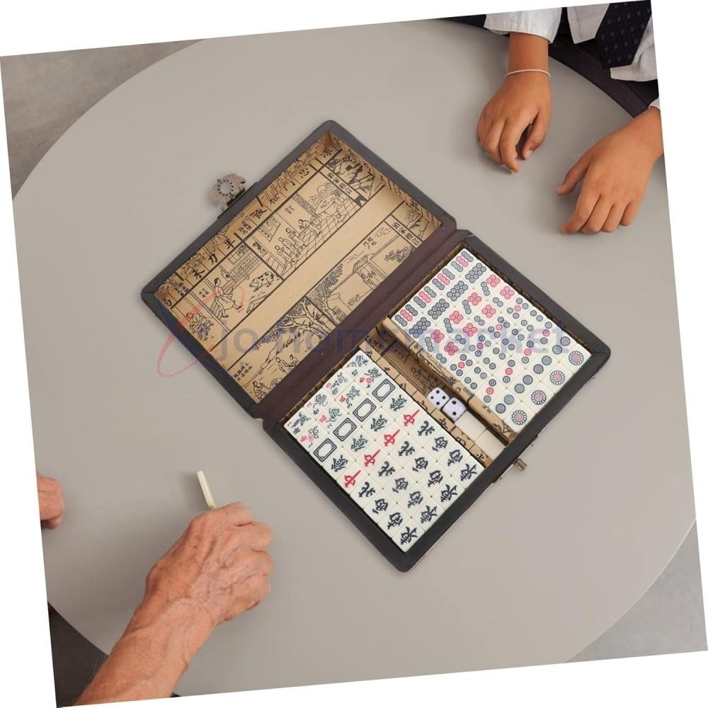 Vintage Chinese Mahjong Game Portable Set 144 Tiles w/ Storage Case Family Game