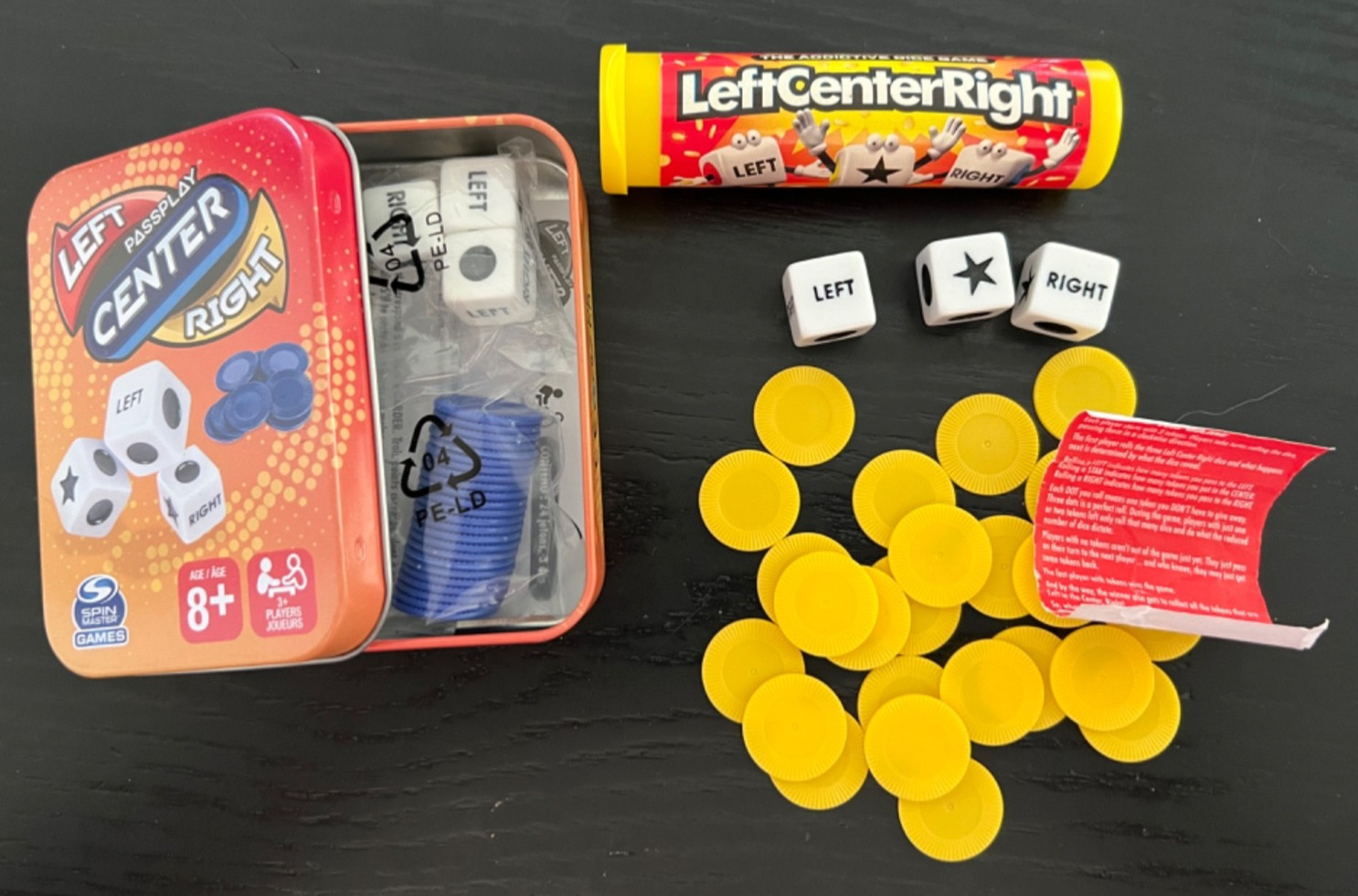 2 Complete Left-Center-Right Dice Games! Fun, Fast Moving! Travel Size! Complete