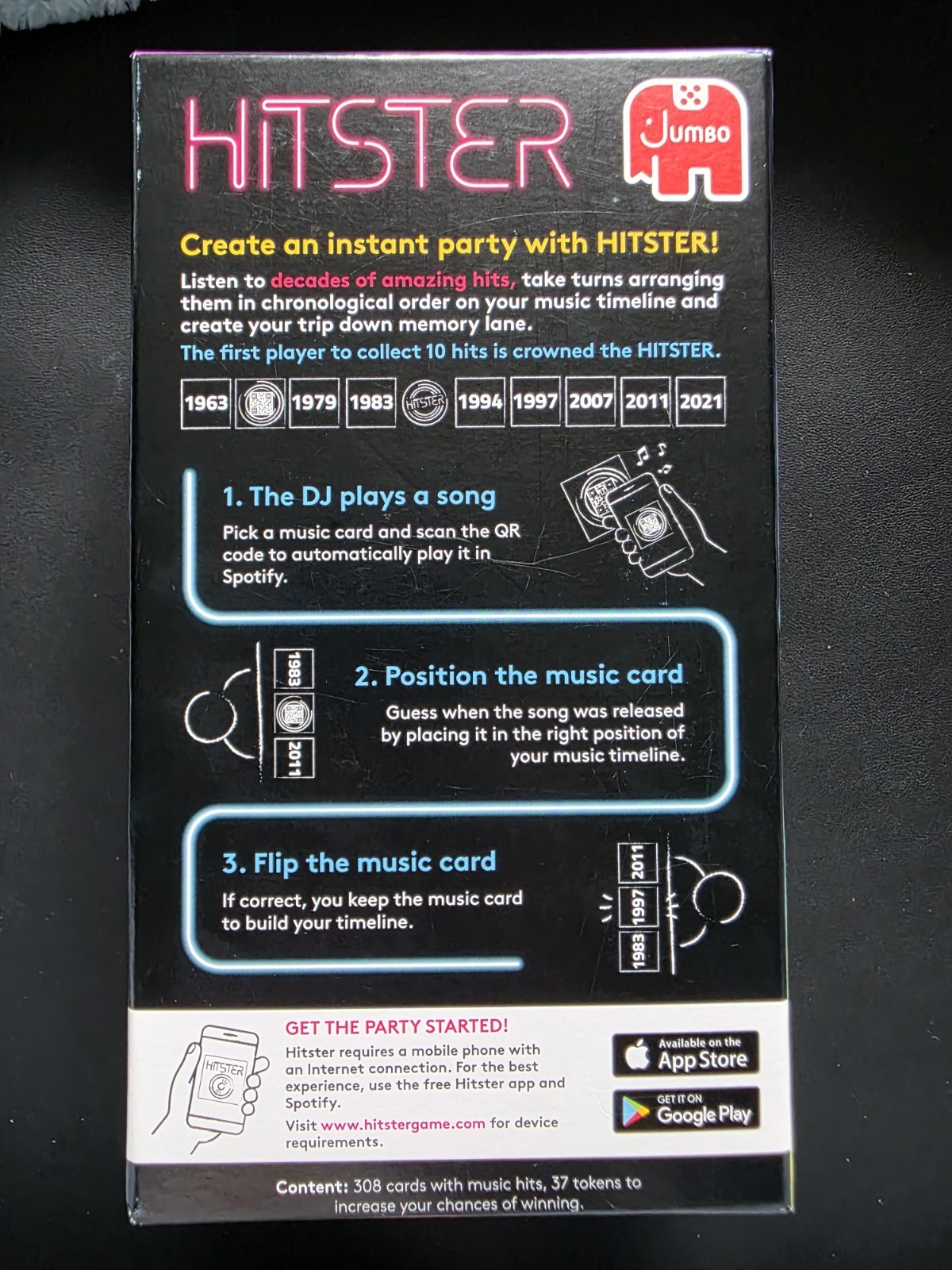 Jumbo Hitster Music Party Game Complete Game w/ QR Code, 2+ Players, 16+