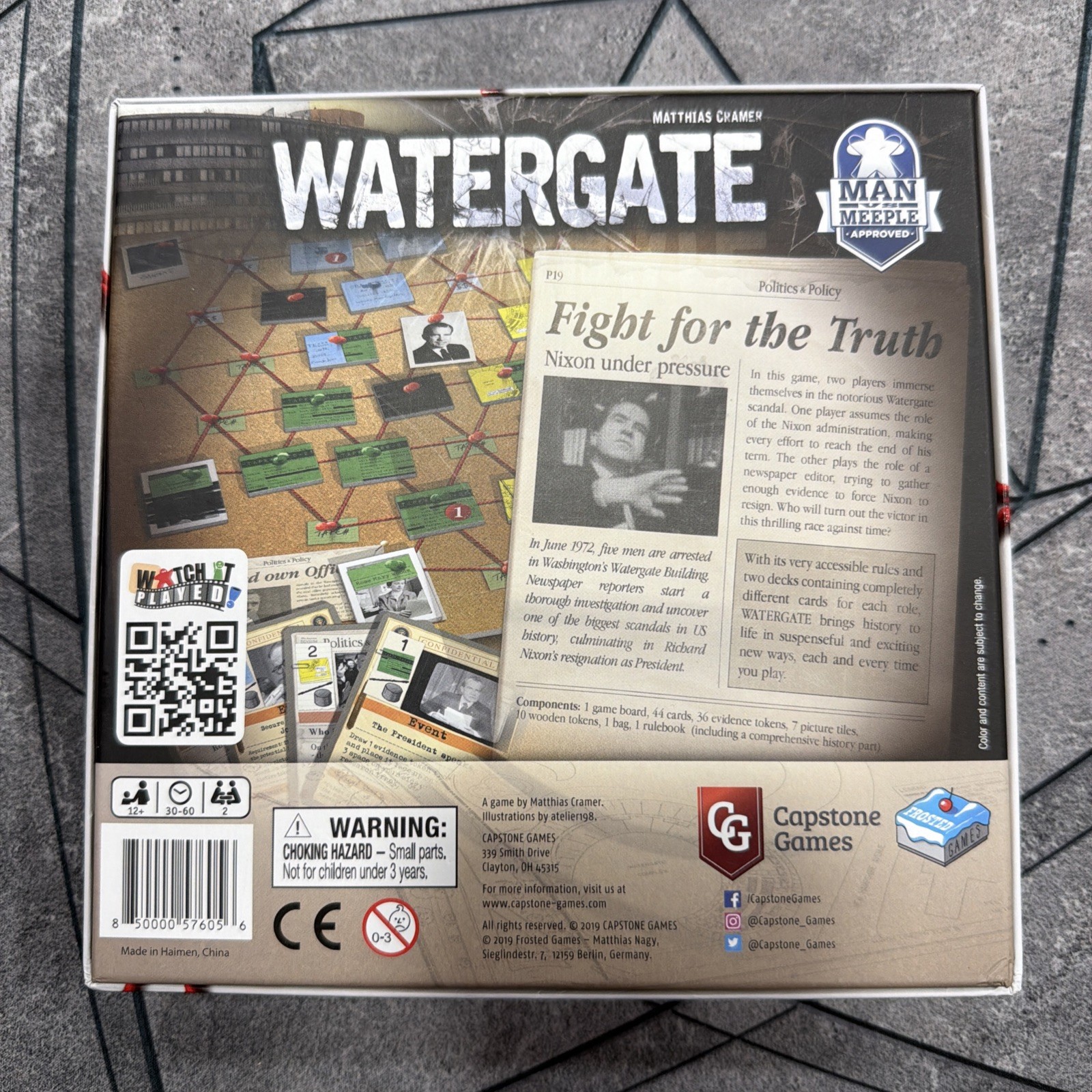 Watergate board game 3D Insert White Edition Capstone Games Matthias Cramer