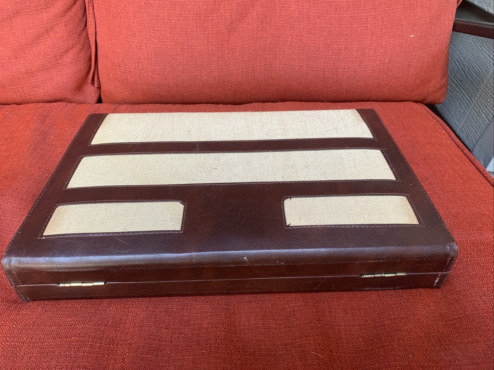 Vintage Backgammon Game Set Beige & Brown Case 15×10 Complete Travel