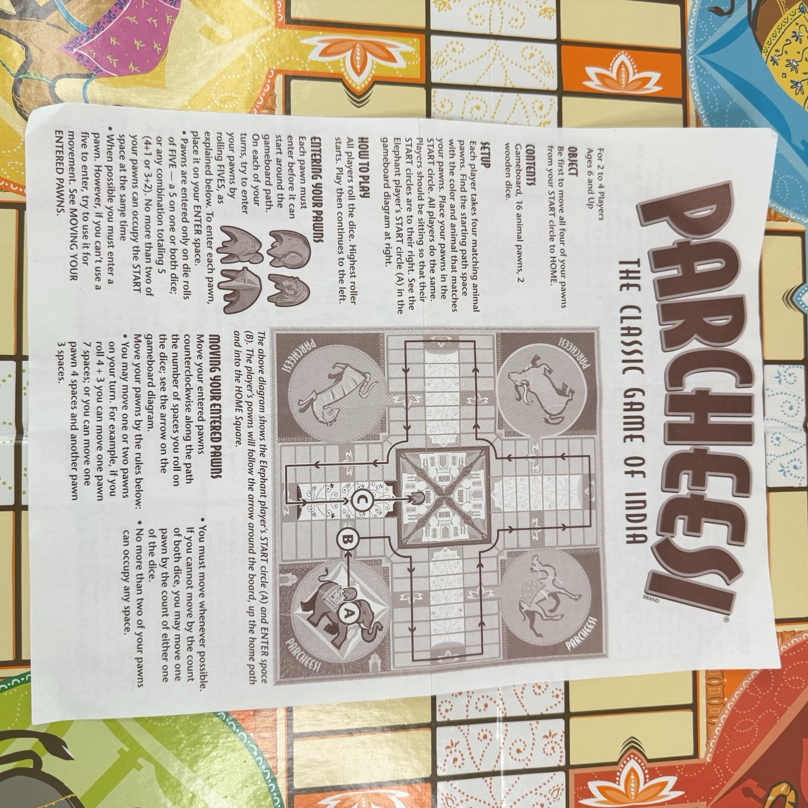 Parcheesi Board Game Milton Bradley Classic Game of India 2001 Vintage