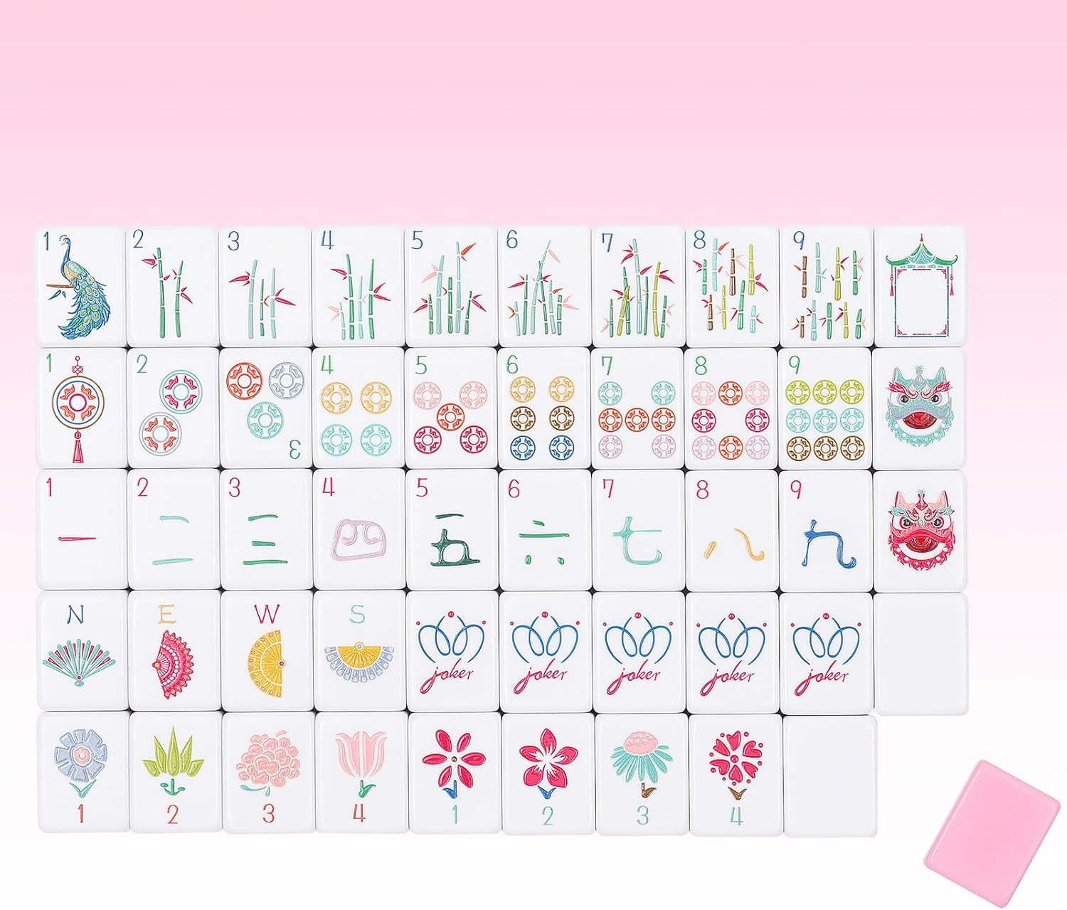 160 Pink Engraved American Mahjong Tiles Set with Carrying Bag and Accessories,