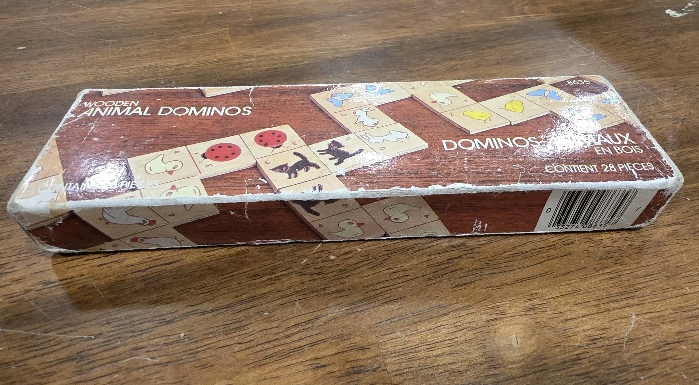 Vintage 1985 Children’s Wooden Animal Dominoes 28 Piece Set In Original Box