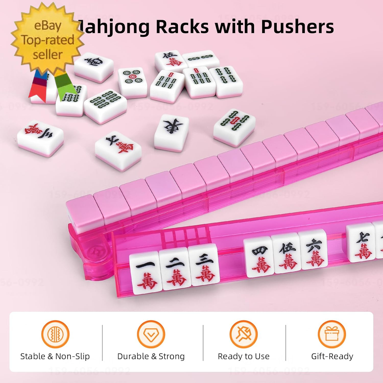 Non-Slip Mahjong Racks with Pushers, 4-Pack Clear Acrylic Racks,American Mahjong