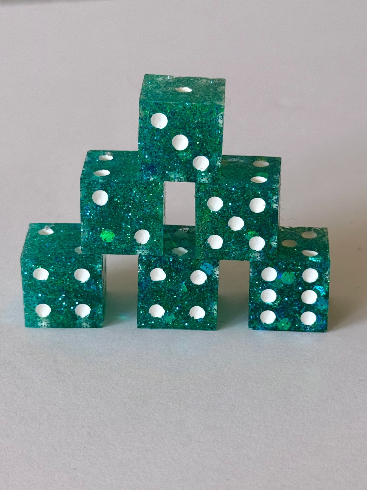 Resin Dice Set 6pcs – Mermaid Sparkles Teal – Handmade Replacement Dice Games