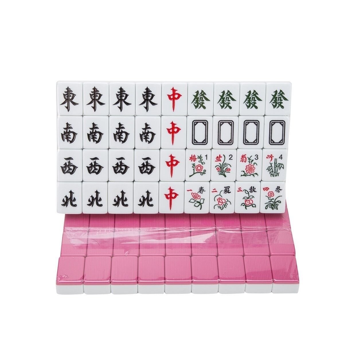 Traditional Chinese Mahjong Game Set 144 + 2 Spares Pink