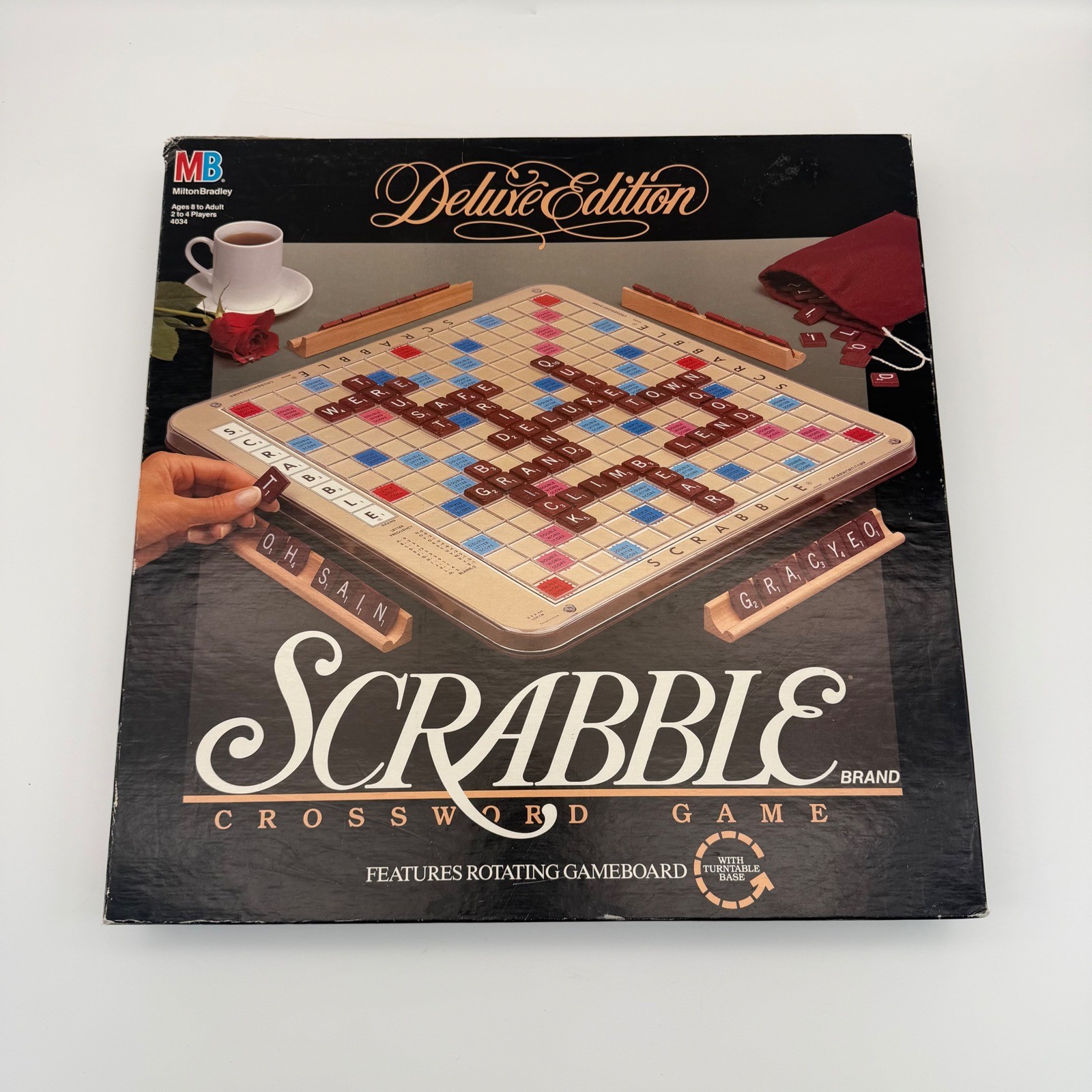 Vintage 1989 Scrabble Deluxe Edition Board Game Rotating Turntable 100% Complete