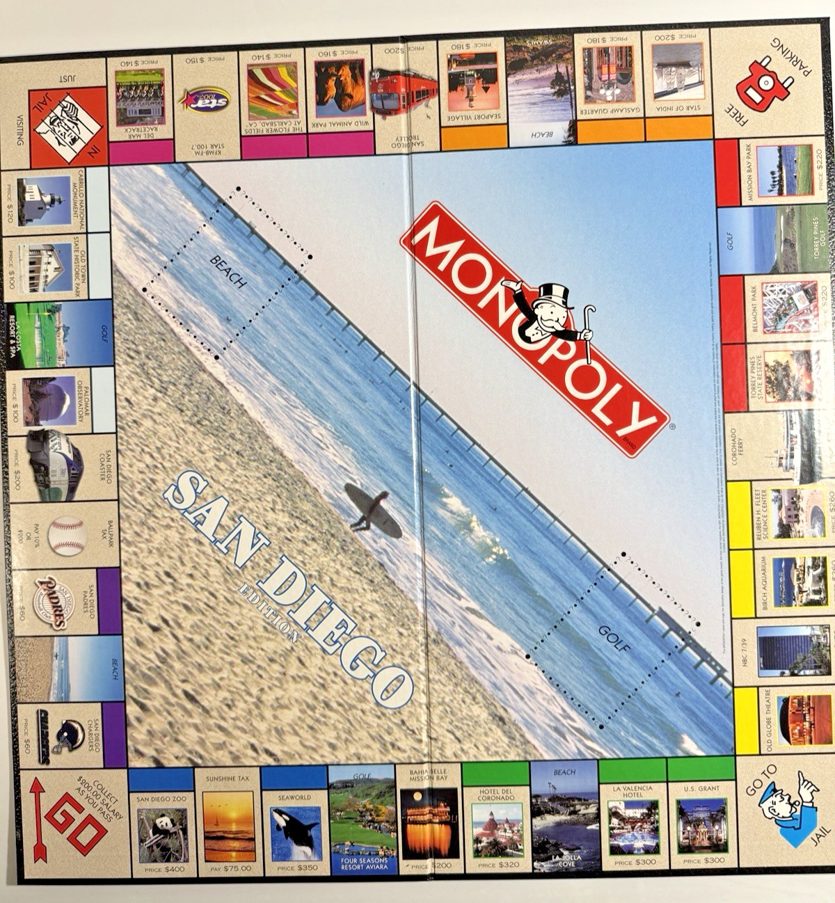 San Diego Monopoly Game Hasbro Parker Brothers Sea World, Padres, Chargers EUC
