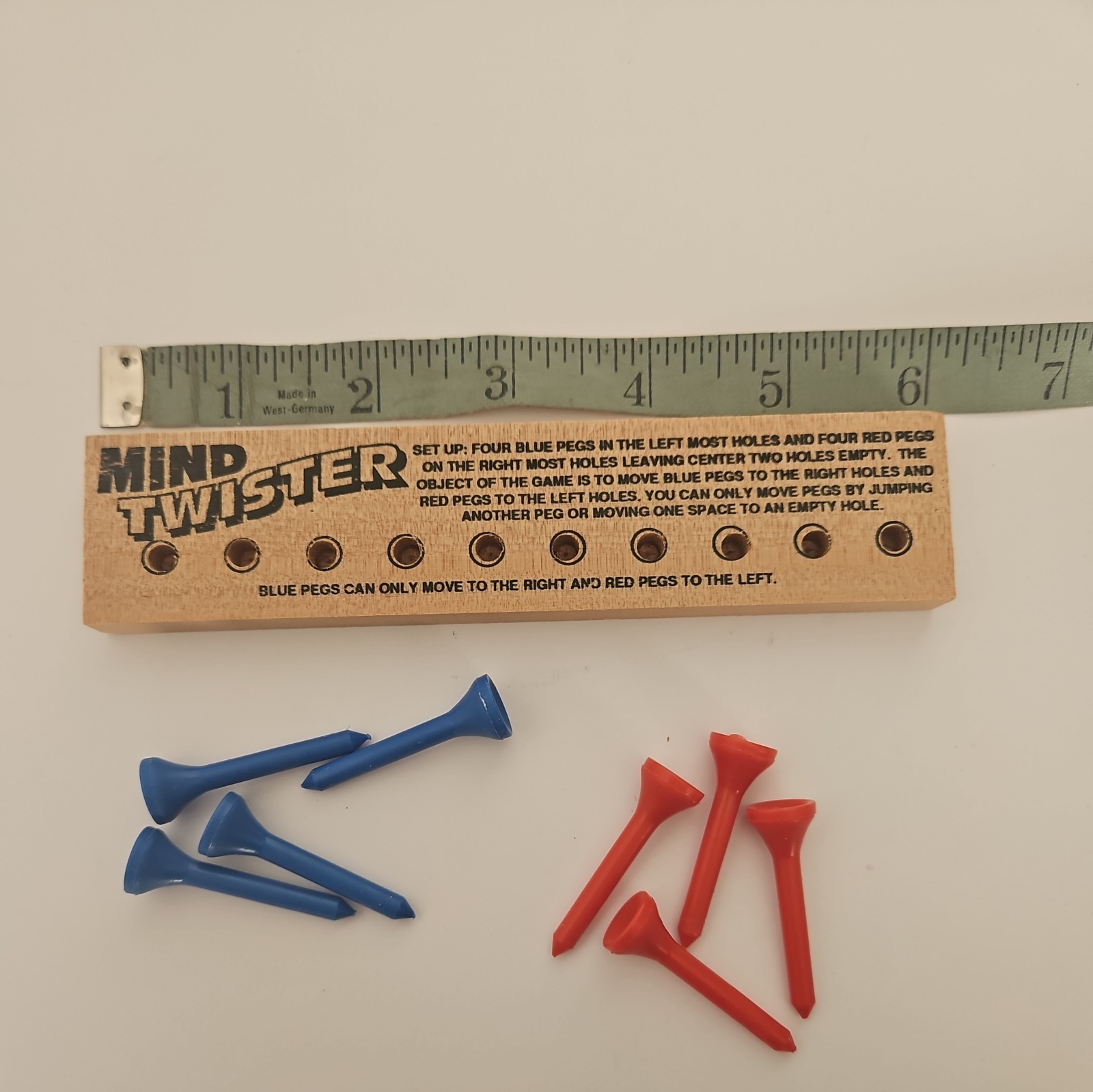 Vintage Wood Travel Game Mind Twister Blue and Red Peg Game