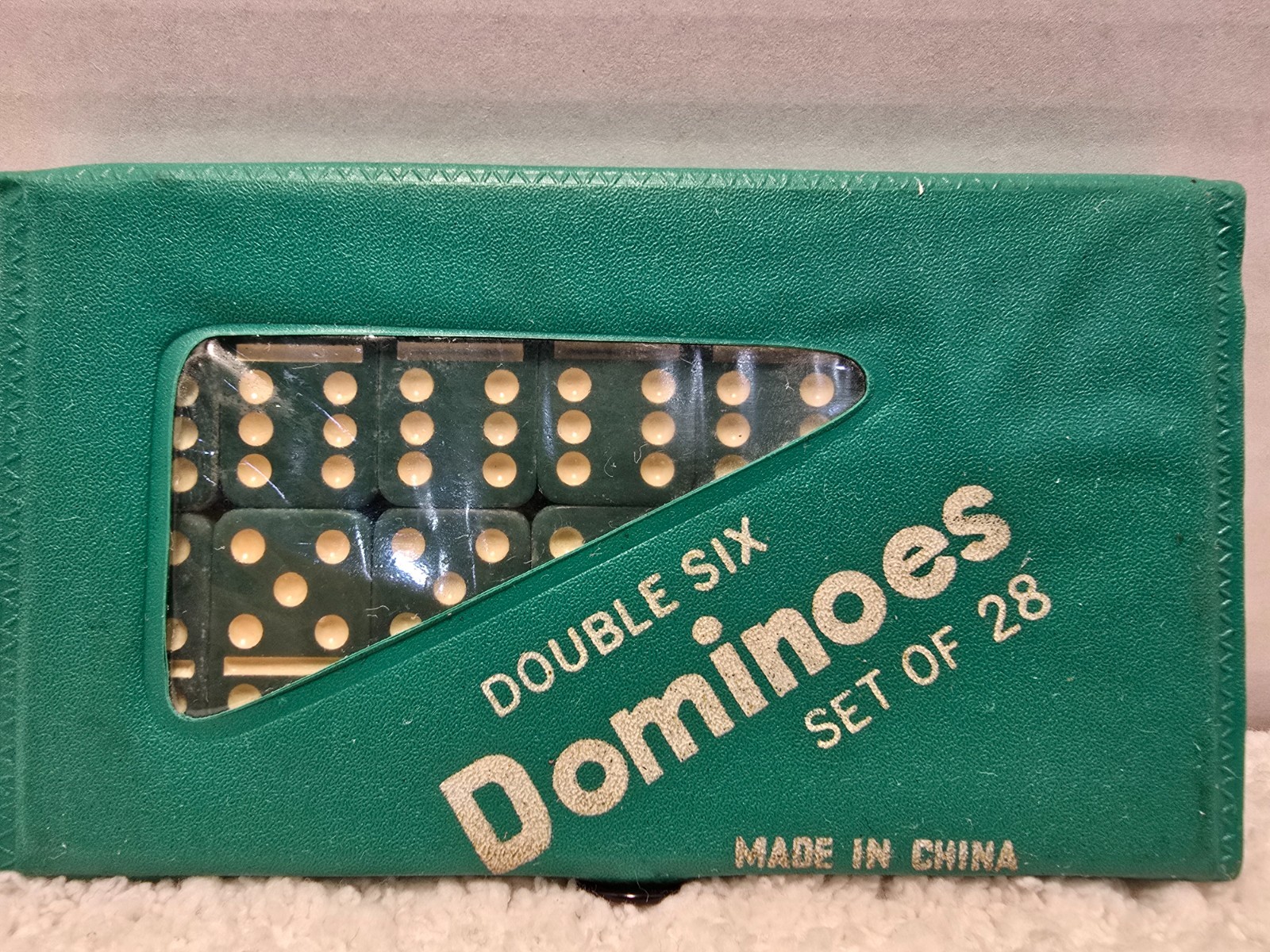 Vintage Double Six Standard Dominoes Set Of 28 In Original Case Green 3×5″ NEW