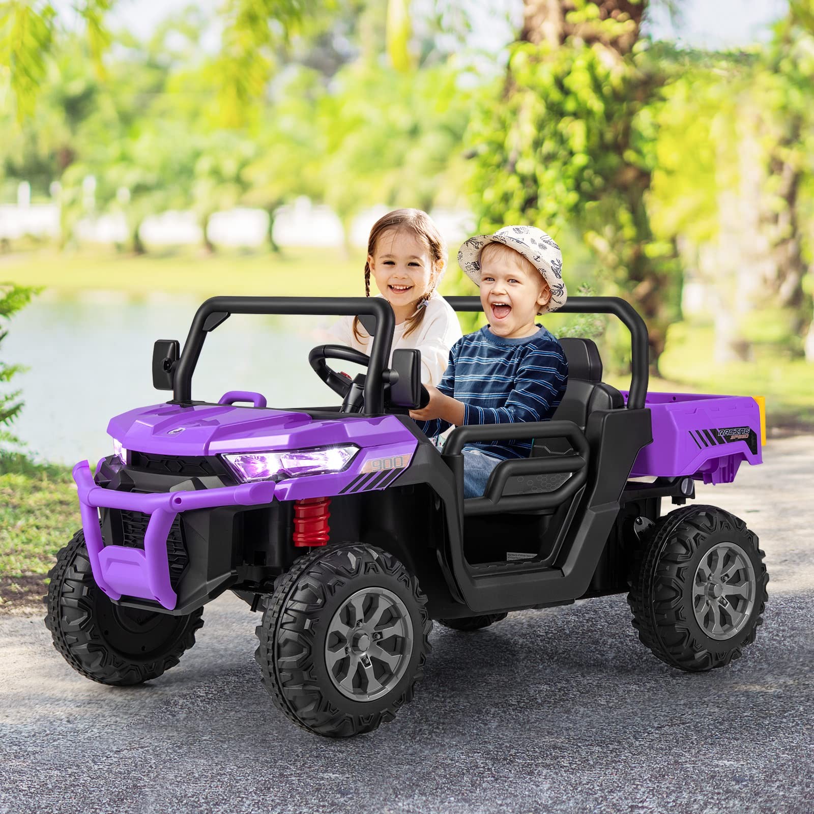 12V Electric Ride On Car 2 Seater UTV Remote Control Violet OLAKIDS Off-Road