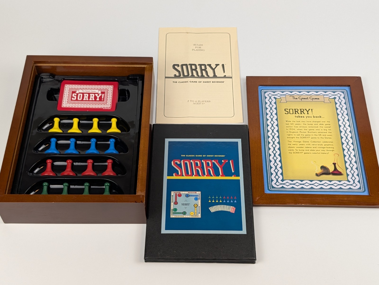 SORRY! Vintage Game Collection – Wooden Wood Box Bookshelf Edition Board Game⬅️