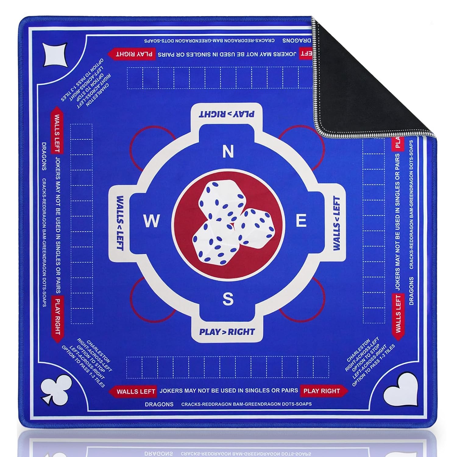 American Mahjong Mat 31.5×31.5 Inch Non-Slip Table Mahjong Game Mat with Rules