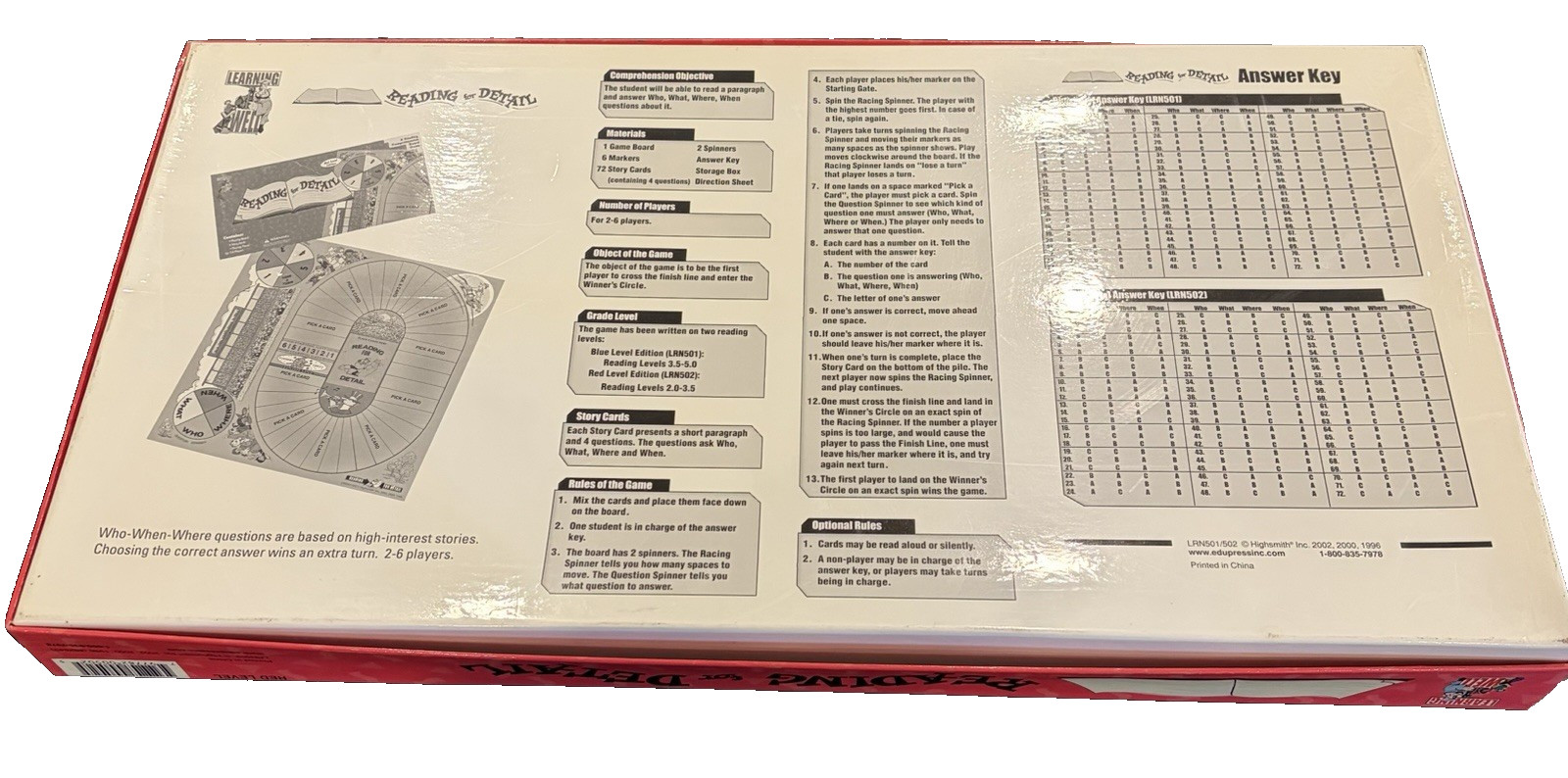 2002 – Learning Well – Reading For Detail – Red Level Edition – Reading Comp.