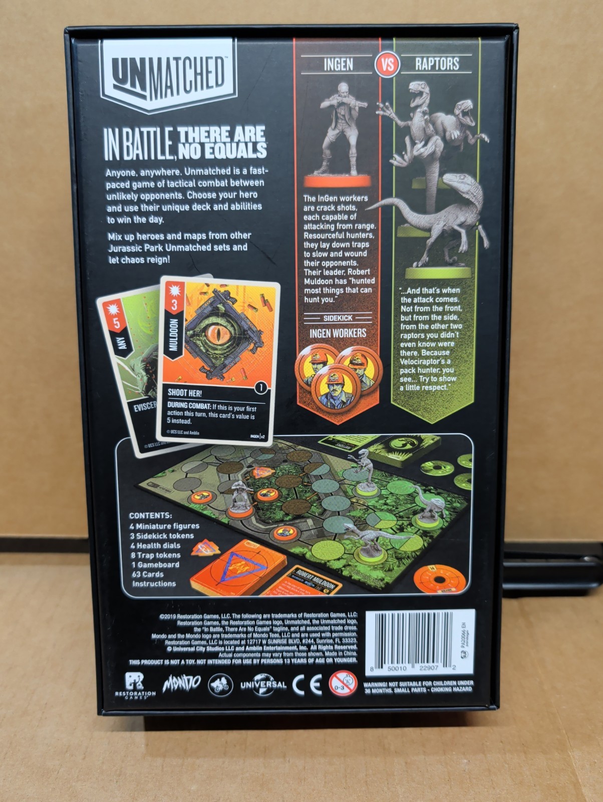 Unmatched Jurassic Park Ingen vs Raptors Board Game Mondo Games COMPLETE