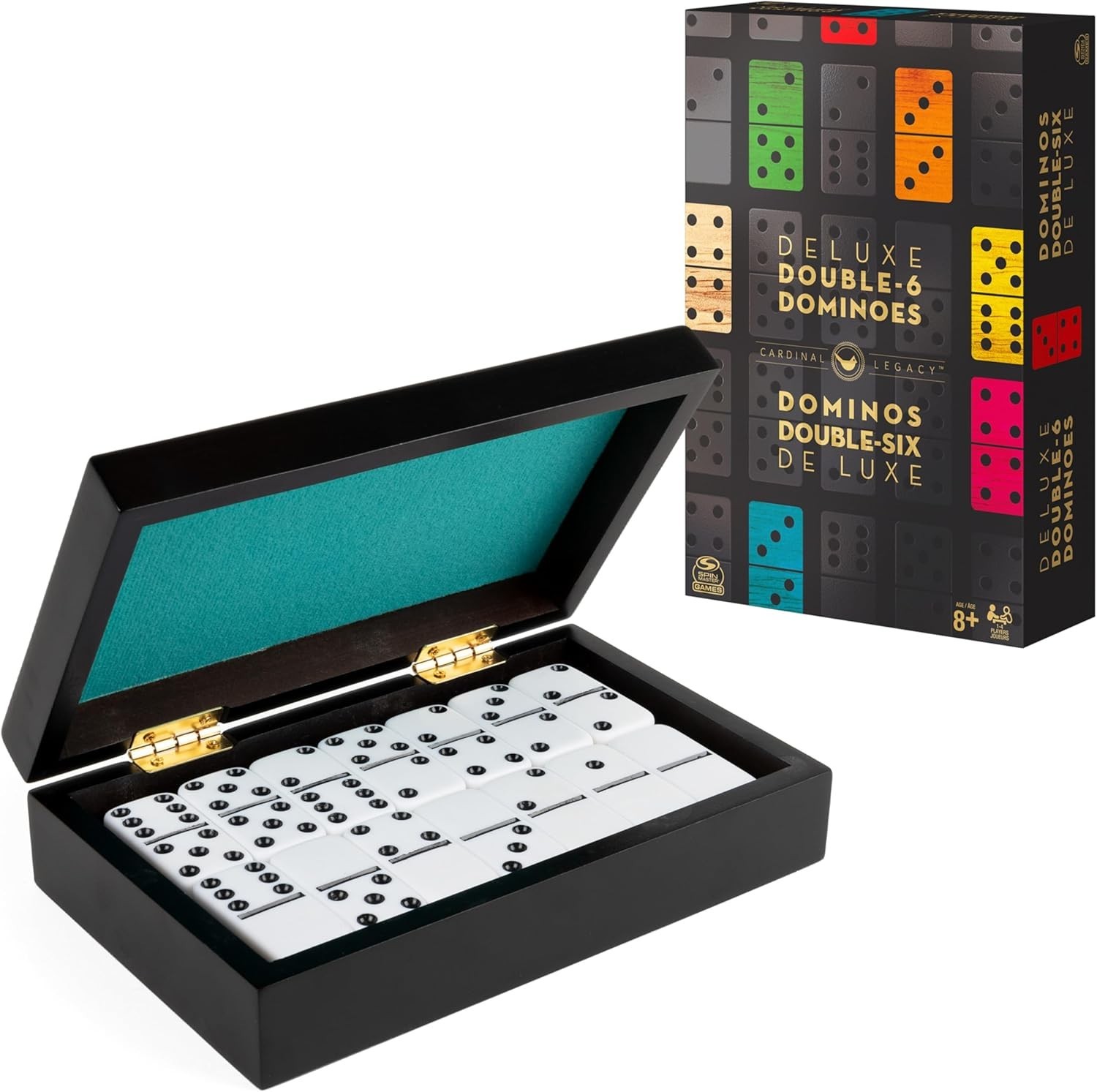 Juego de Domino Set de 28 Fichas Domino Doble Seis en Marfil inLined Wooden Case