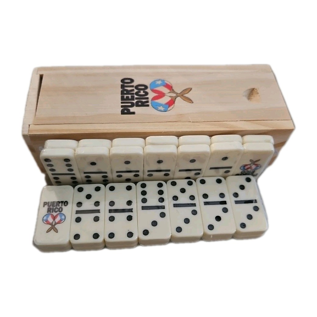 TRAVEL SOUVENILL MINI DOUBLE SIX DOMINOES PUERTO RICO WITH WOODEN CASE DOMINOS