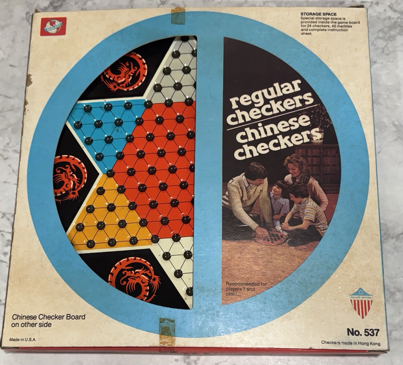 Ohio Art Chinese Checkers & Regular Checkers No. 537 Complete In Box Dragons