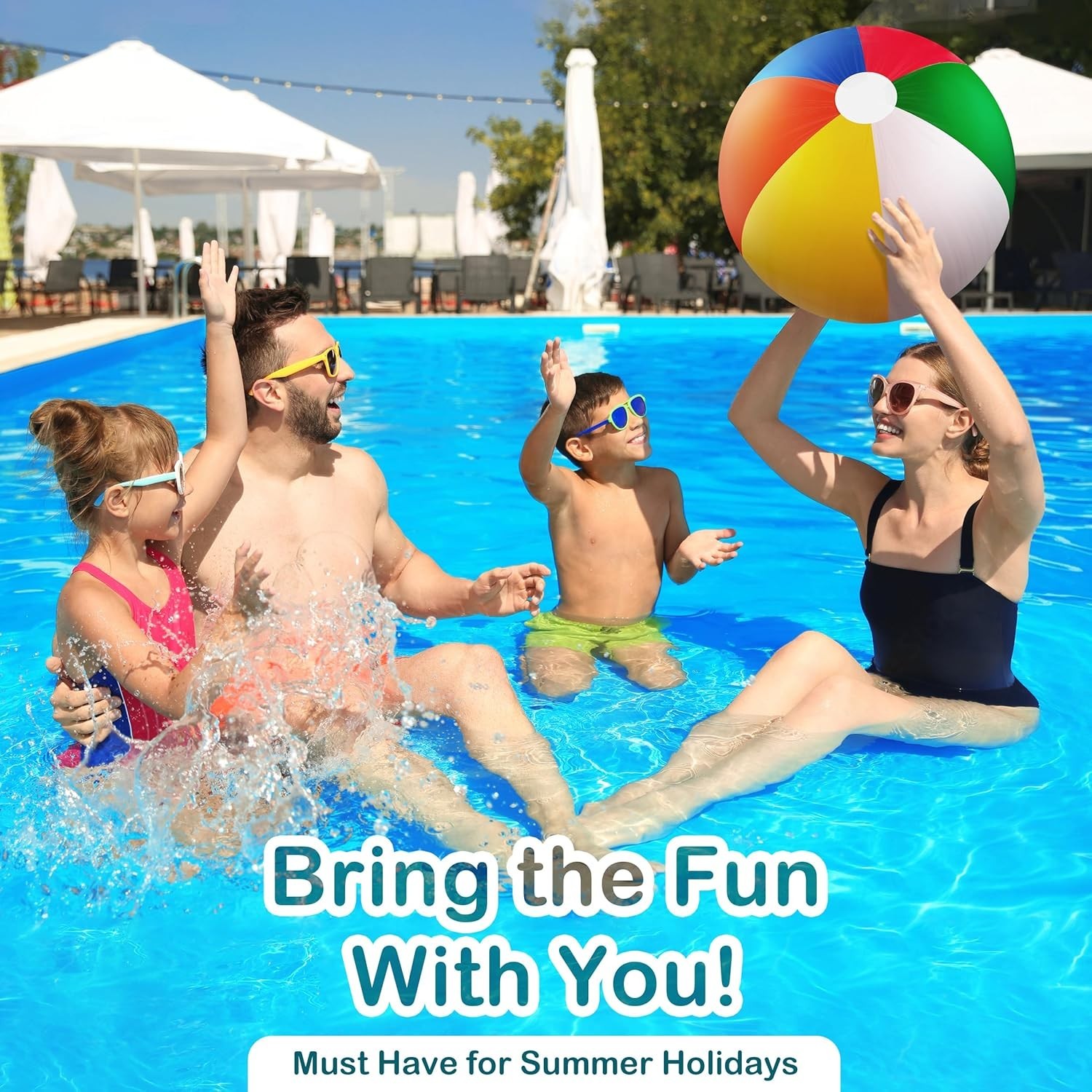 Giant Beach Ball 24 Inch Inflatable Pool Toy Pack of 3 Rainbow Balls