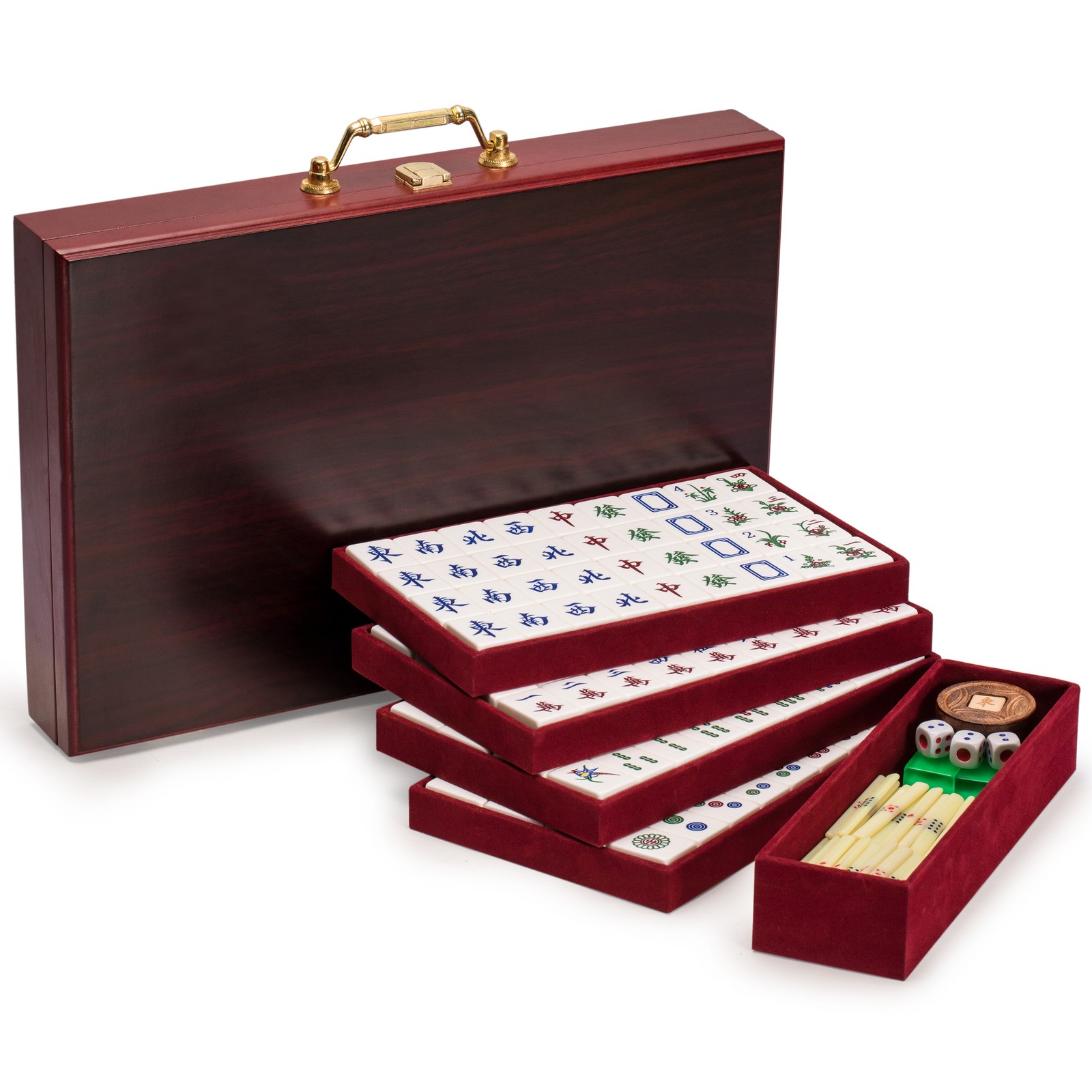 Classic Chinese Mahjong Game Set, “Emerald” with 148 Tiles and Wooden Case