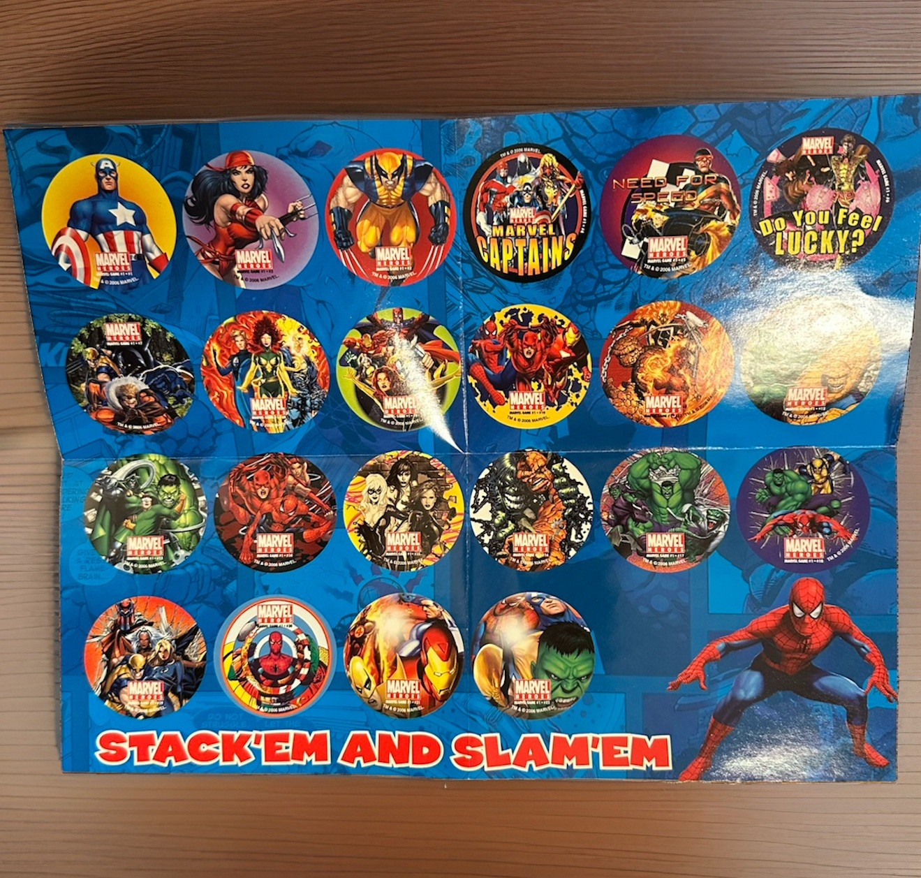 Marvel Heroes POG Game 2006 STACK’EM and SLAP’EM With Extra POGs COMPLETE