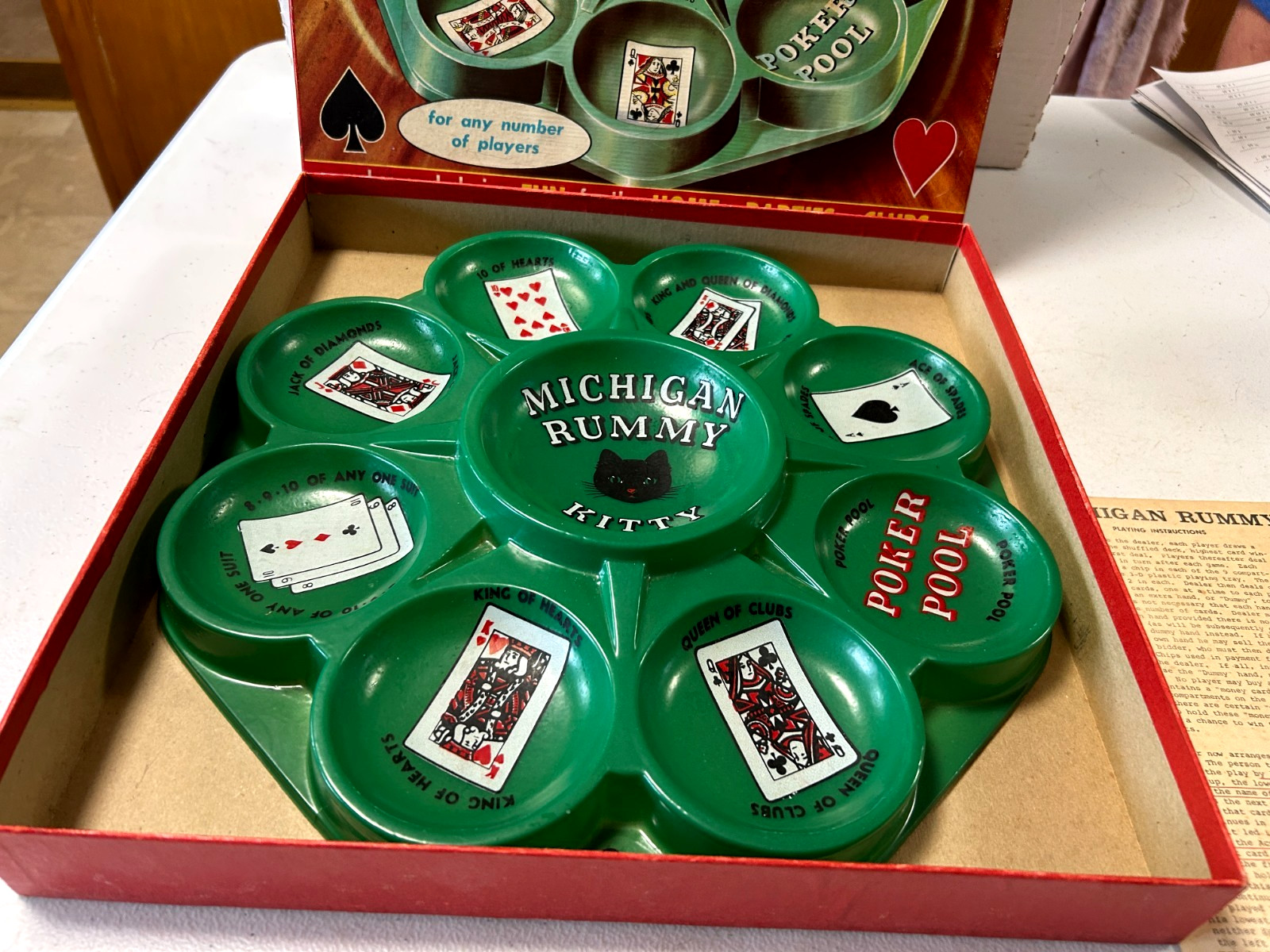 Vintage 1958 Michigan Rummy Playing Tray, Transogram Comp NY Very Nice Cond