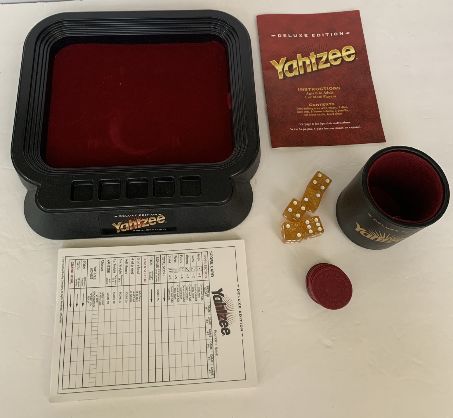 Yahtzee Deluxe Edition Board Game Golden Flecked Dice 1997 Complete W/O Pencils