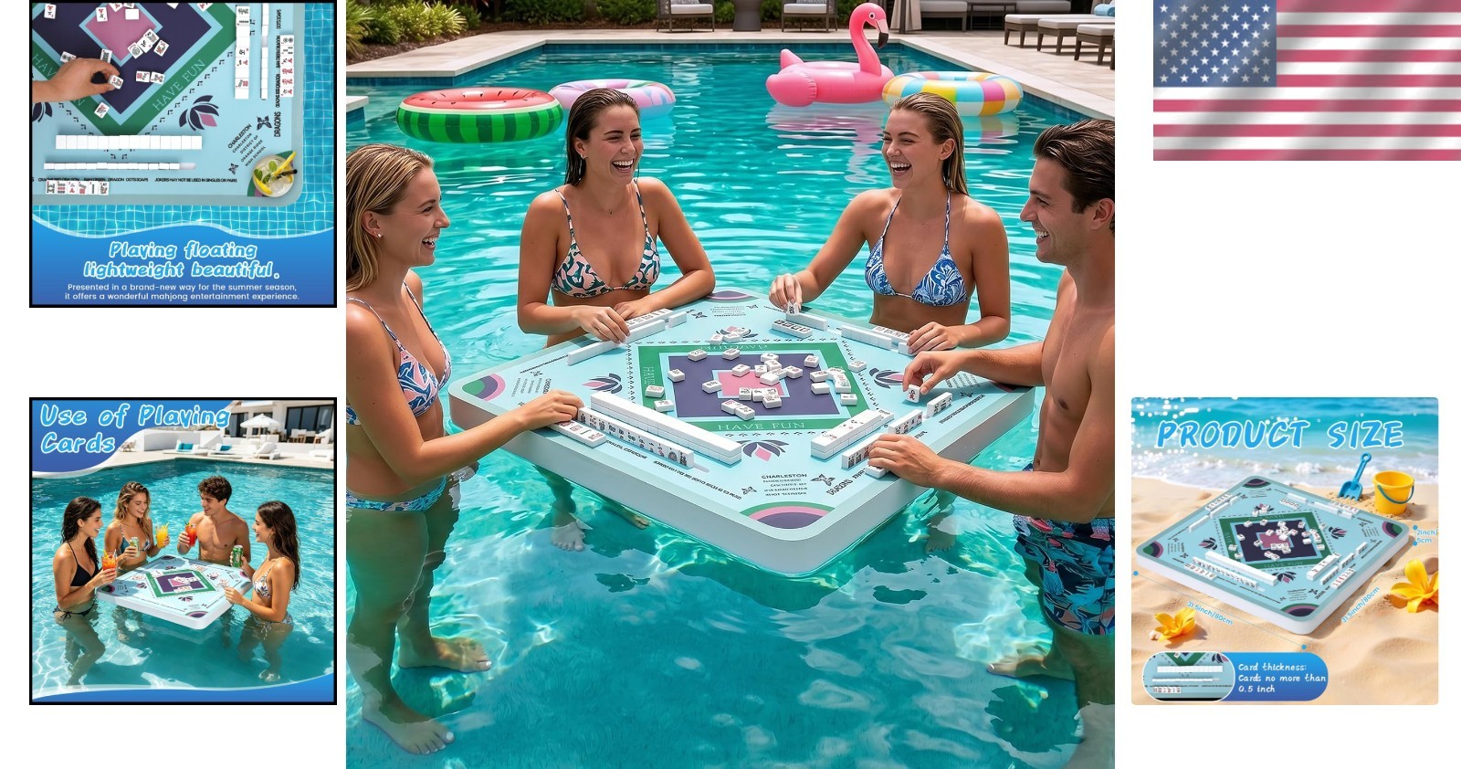 Floating Mahjong Table for Pool 31.5-in Water Game Tray for Card and Tile Games
