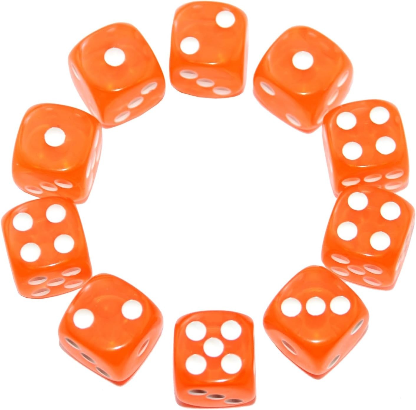 10-Pack 16mm Transparent D6 Dice in Orange – Perfect for Tabletop Gaming