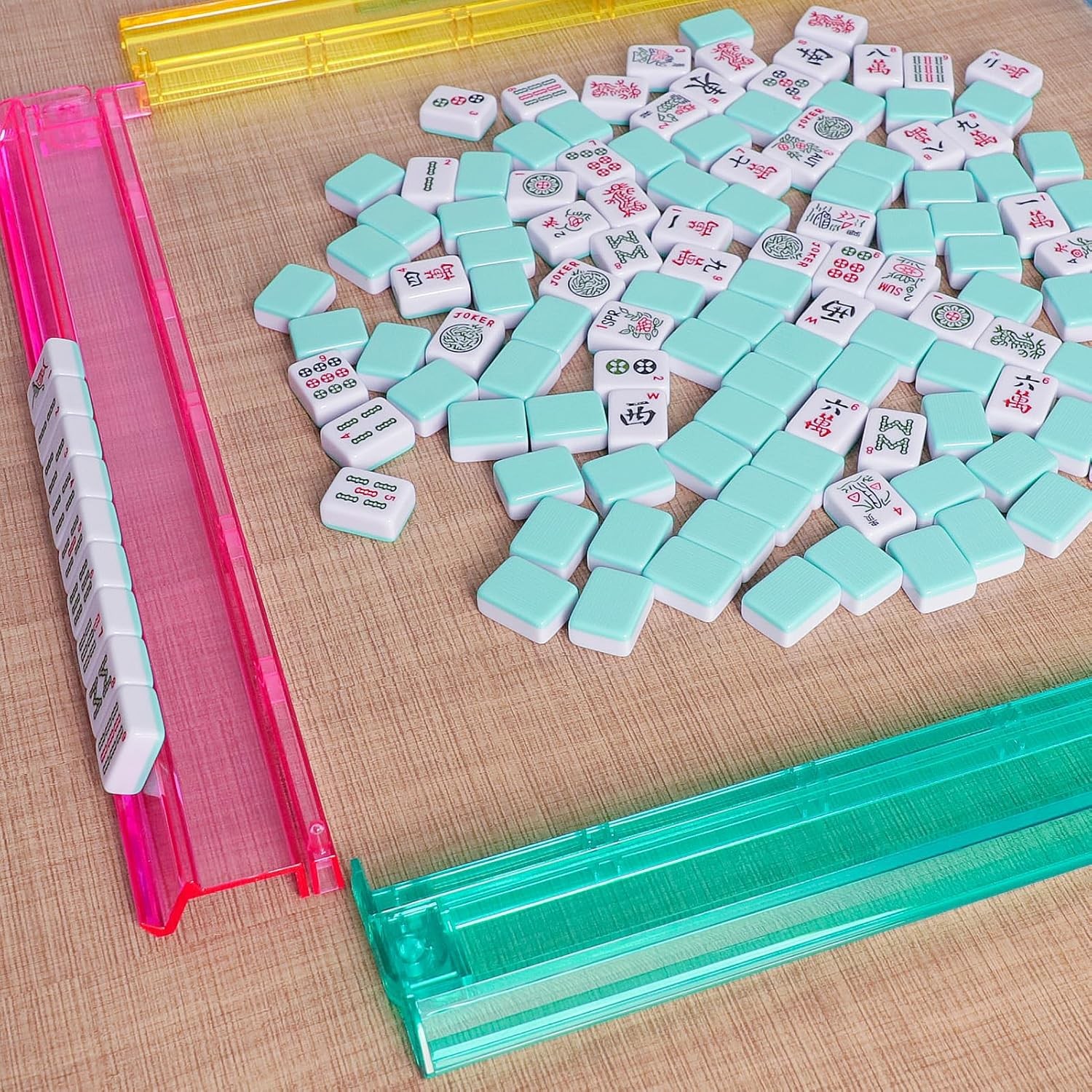 American Mahjong Game Set, 166 Light Green Tiles, Blue Bag with Entire Accessori