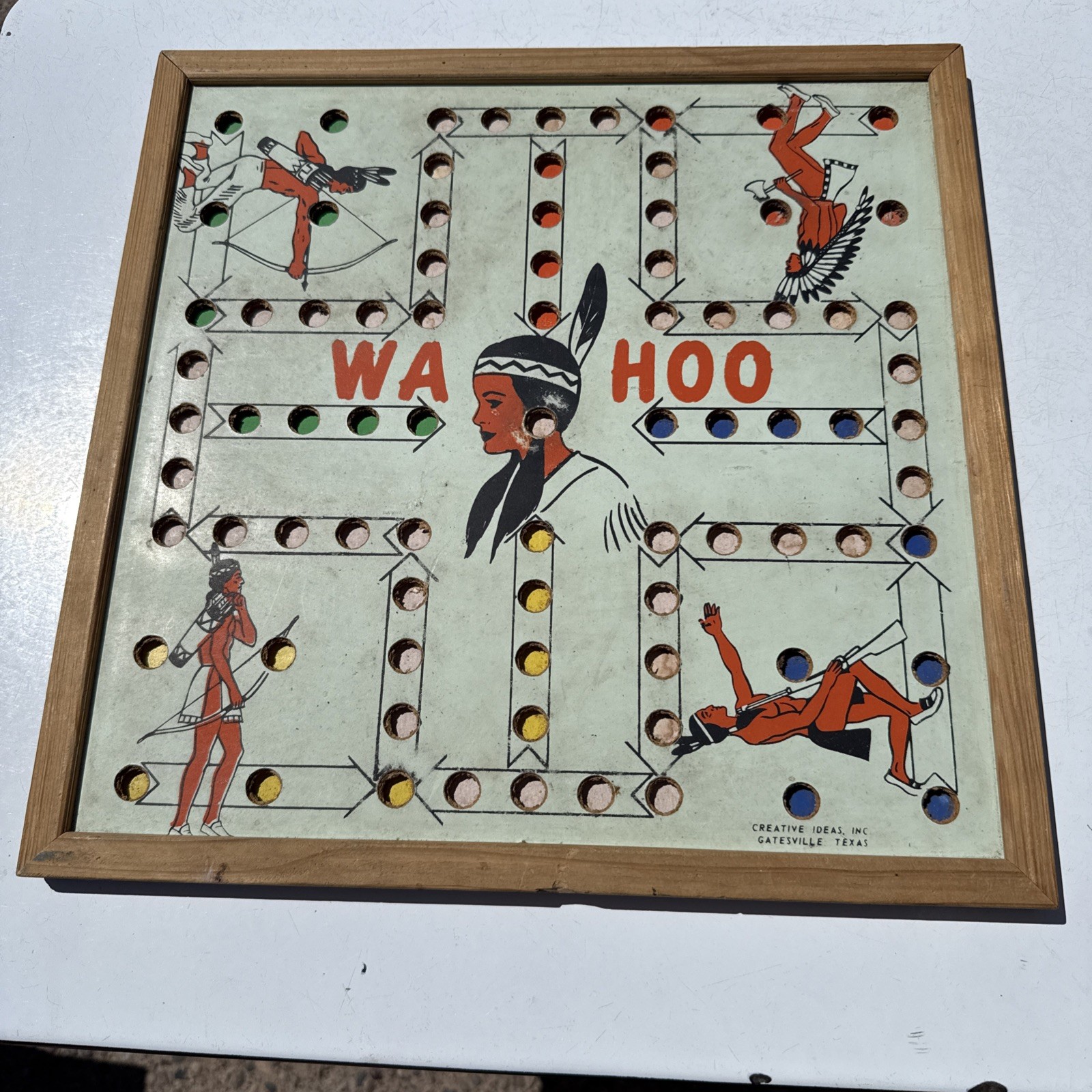 Vtg Wa-Hoo Wahoo Game Board Creative Designs Texas Indian Western Framed Checker